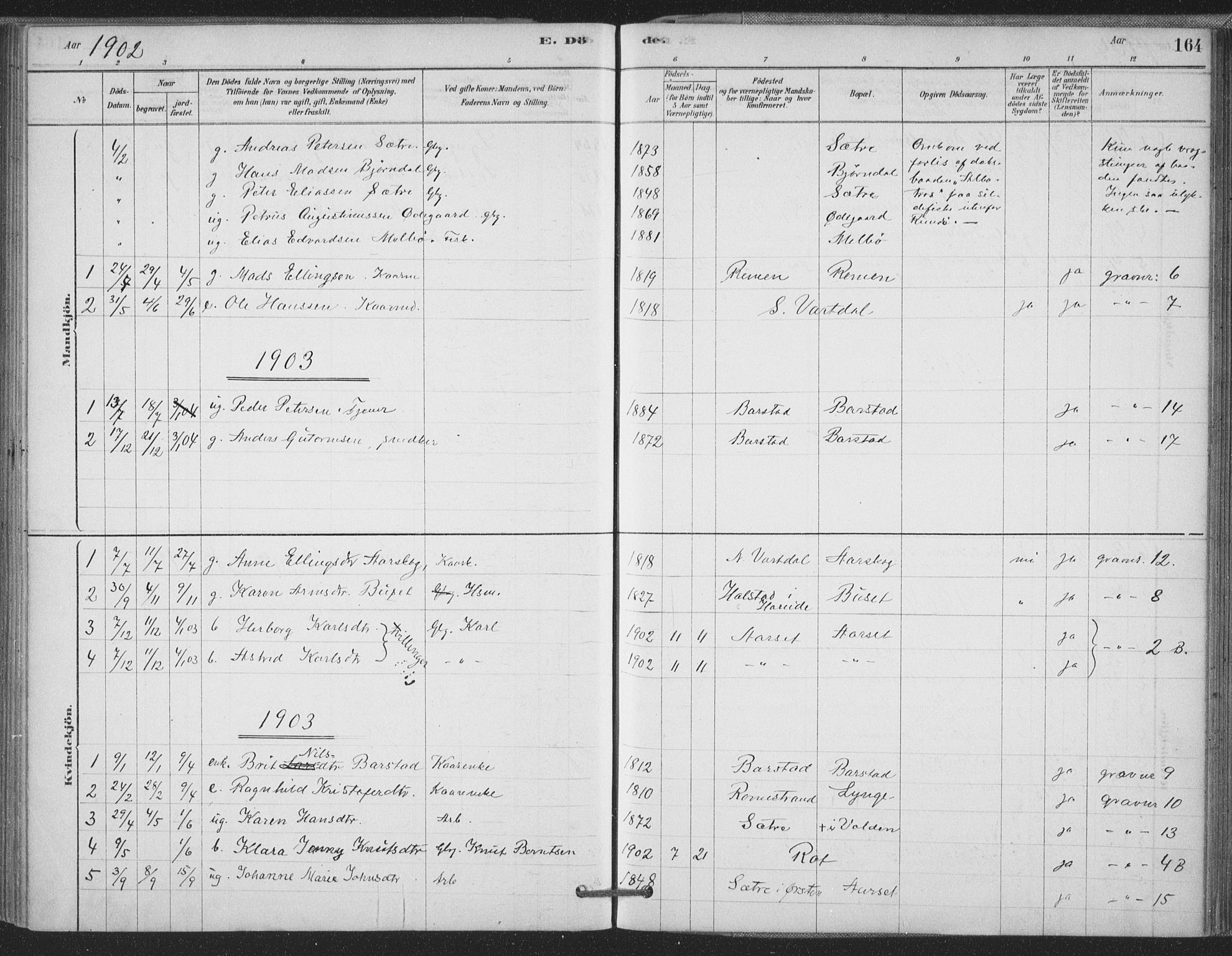 Ministerialprotokoller, klokkerbøker og fødselsregistre - Møre og Romsdal, AV/SAT-A-1454/514/L0199: Parish register (official) no. 514A01, 1878-1912, p. 164