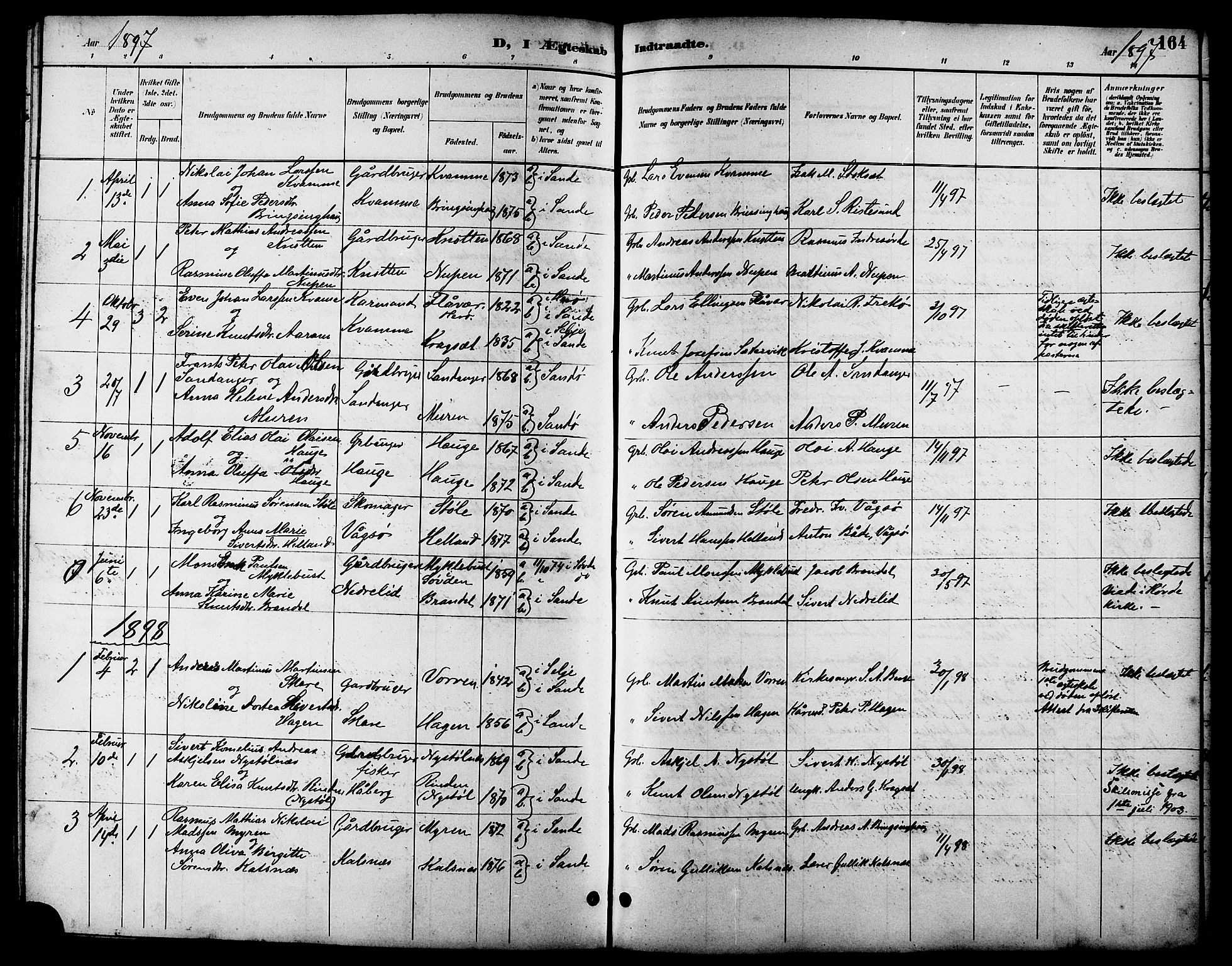 Ministerialprotokoller, klokkerbøker og fødselsregistre - Møre og Romsdal, AV/SAT-A-1454/503/L0049: Parish register (copy) no. 503C04, 1894-1915, p. 164