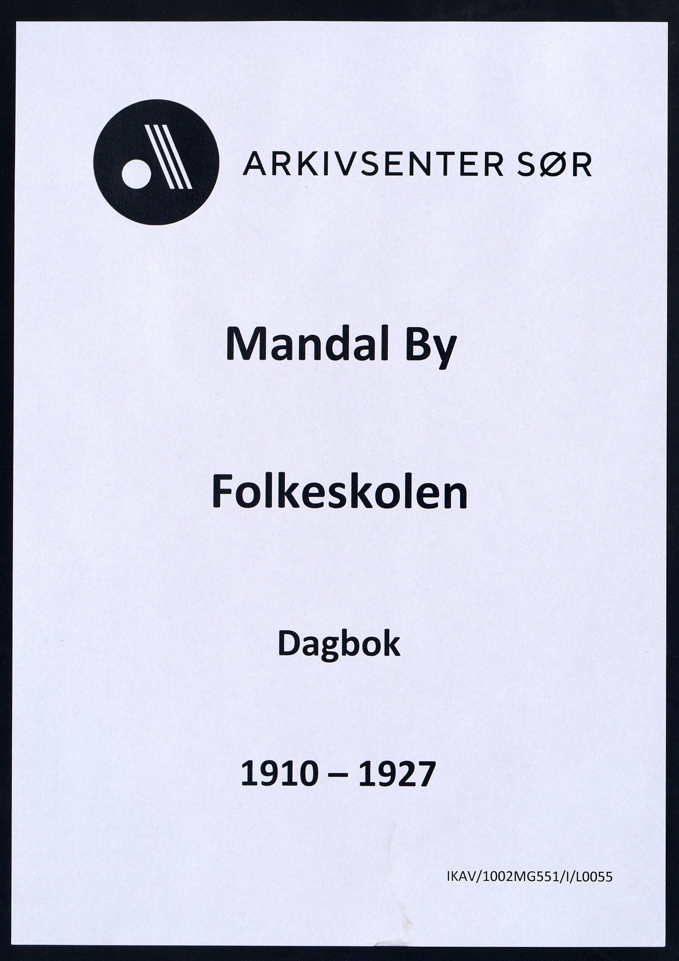 Mandal By - Mandal Allmueskole/Folkeskole/Skole, ARKSOR/1002MG551/I/L0055: Dagbok, 1910-1927