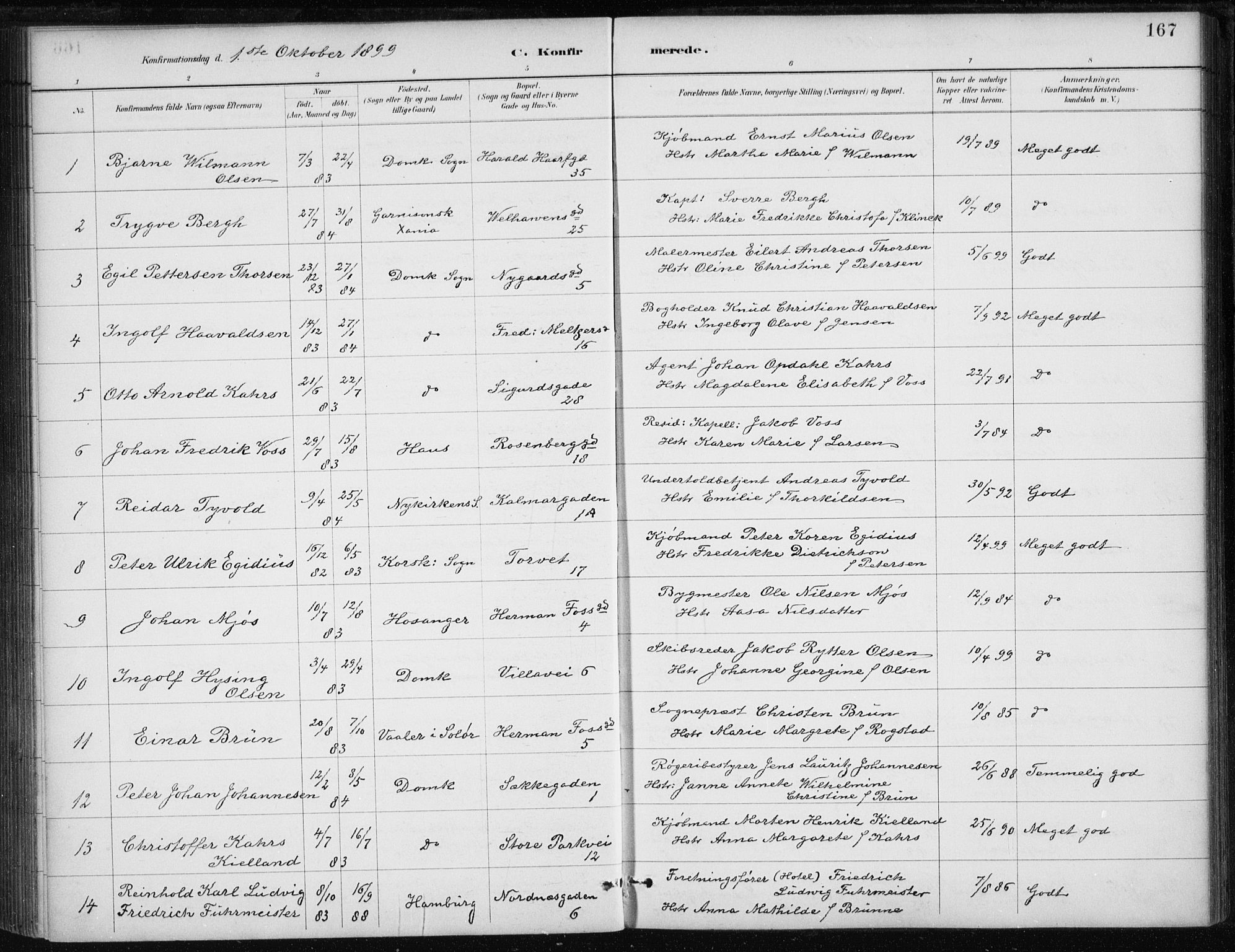 Johanneskirken sokneprestembete, AV/SAB-A-76001/H/Haa/L0008: Parish register (official) no. C 1, 1885-1907, p. 167