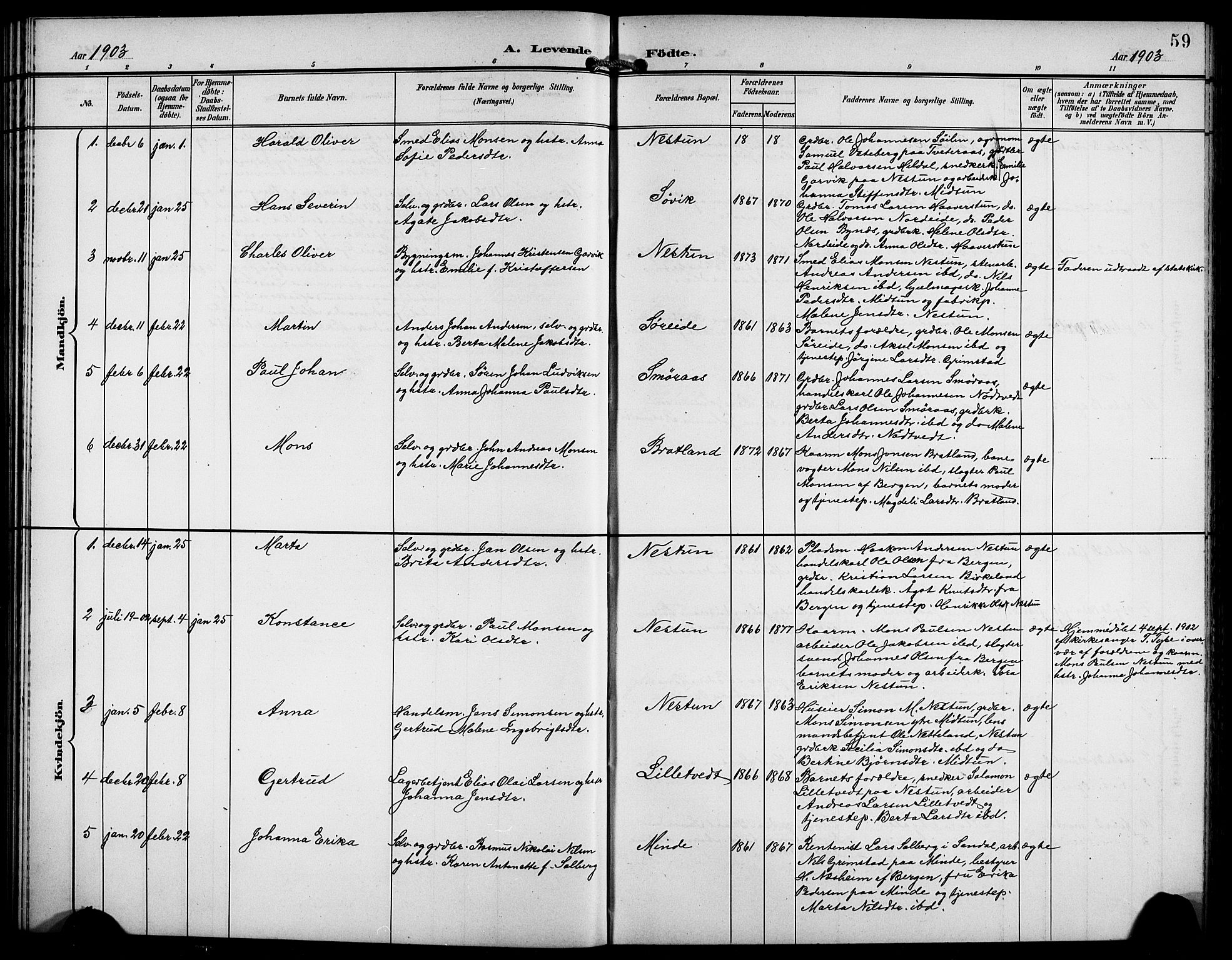Birkeland Sokneprestembete, SAB/A-74601/H/Hab: Parish register (copy) no. A 5, 1897-1905, p. 59