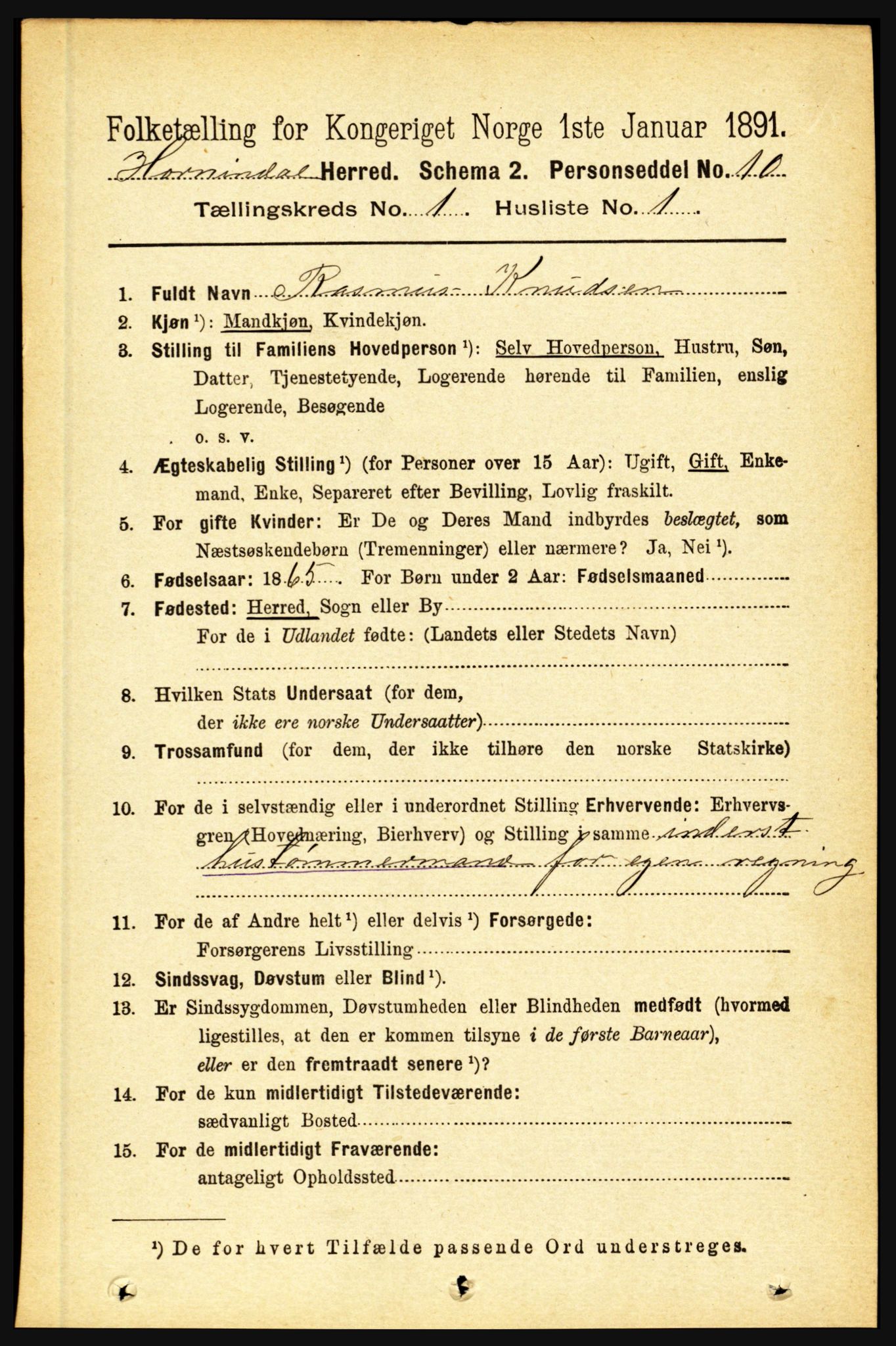 RA, 1891 census for 1444 Hornindal, 1891, p. 70