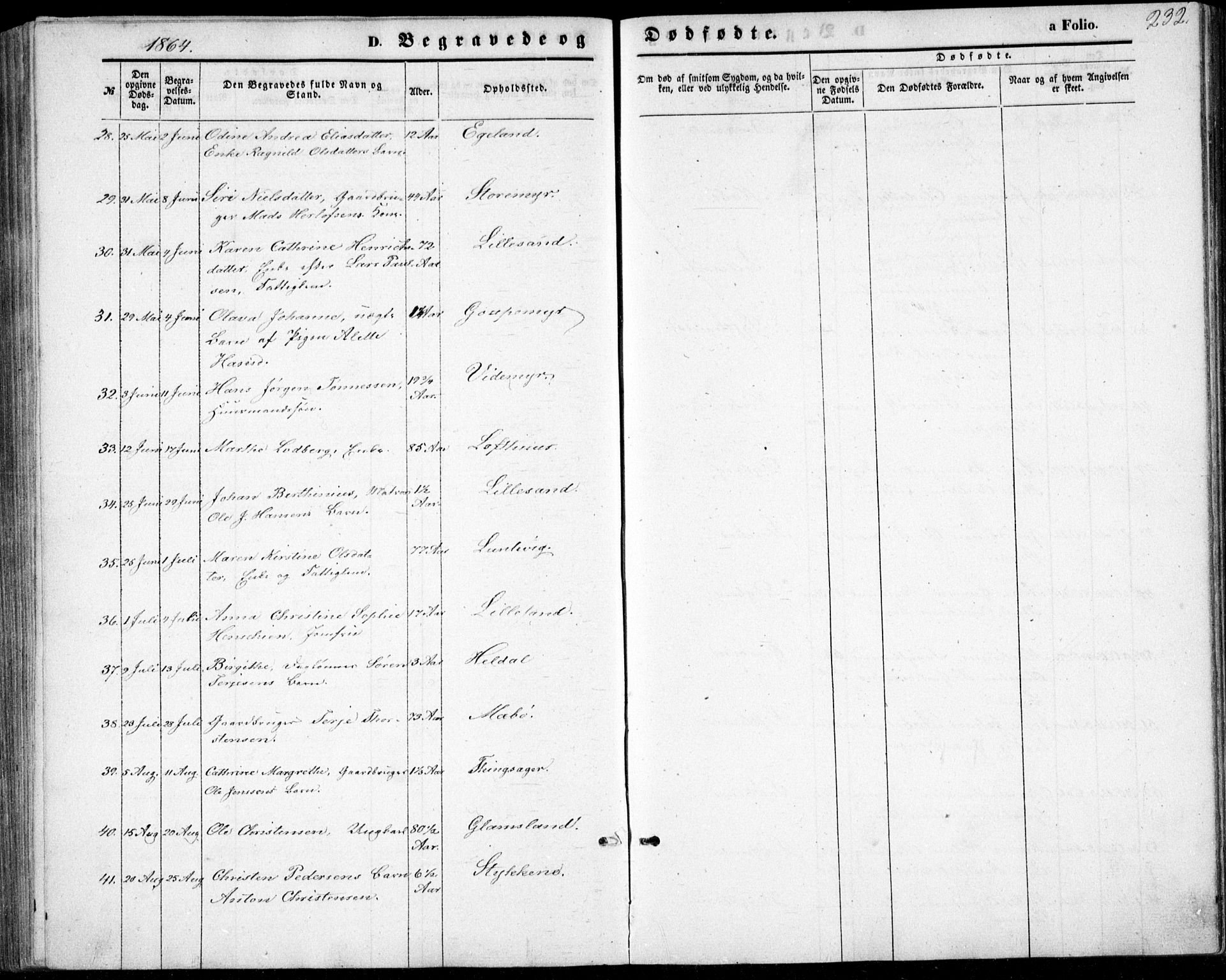 Vestre Moland sokneprestkontor, AV/SAK-1111-0046/F/Fb/Fbb/L0004: Parish register (copy) no. B 4, 1861-1872, p. 232