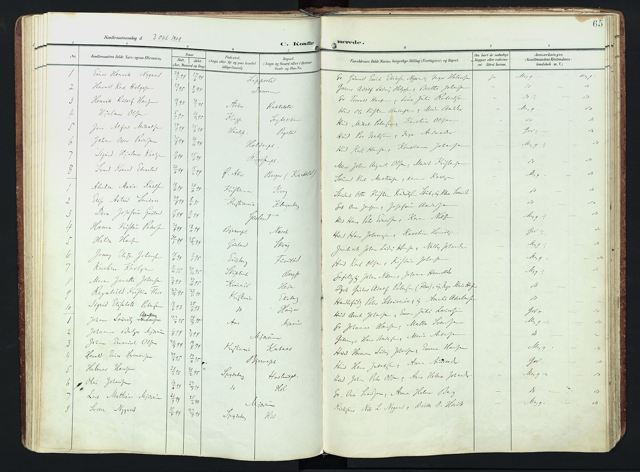 Hobøl prestekontor Kirkebøker, AV/SAO-A-2002/F/Fa/L0006: Parish register (official) no. I 6, 1905-1927, p. 65