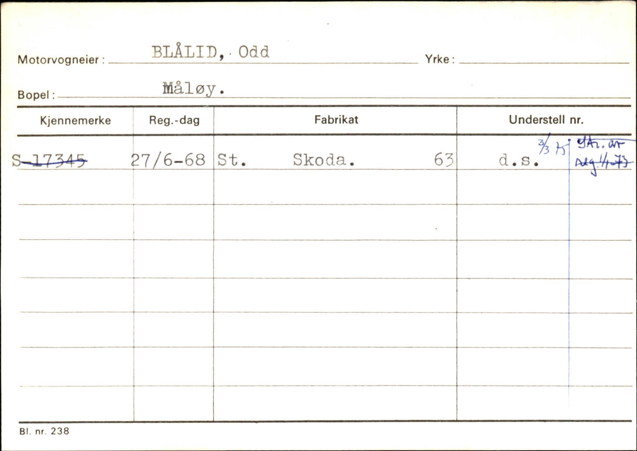 Statens vegvesen, Sogn og Fjordane vegkontor, AV/SAB-A-5301/4/F/L0144: Registerkort Vågsøy A-R, 1945-1975, p. 227