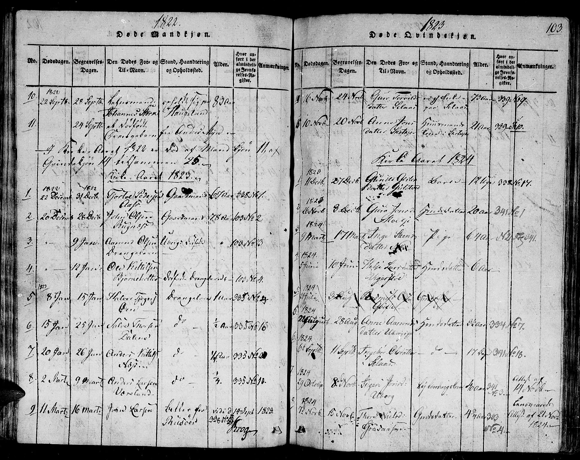 Gjerstad sokneprestkontor, SAK/1111-0014/F/Fb/Fbb/L0001: Parish register (copy) no. B 1, 1813-1863, p. 103