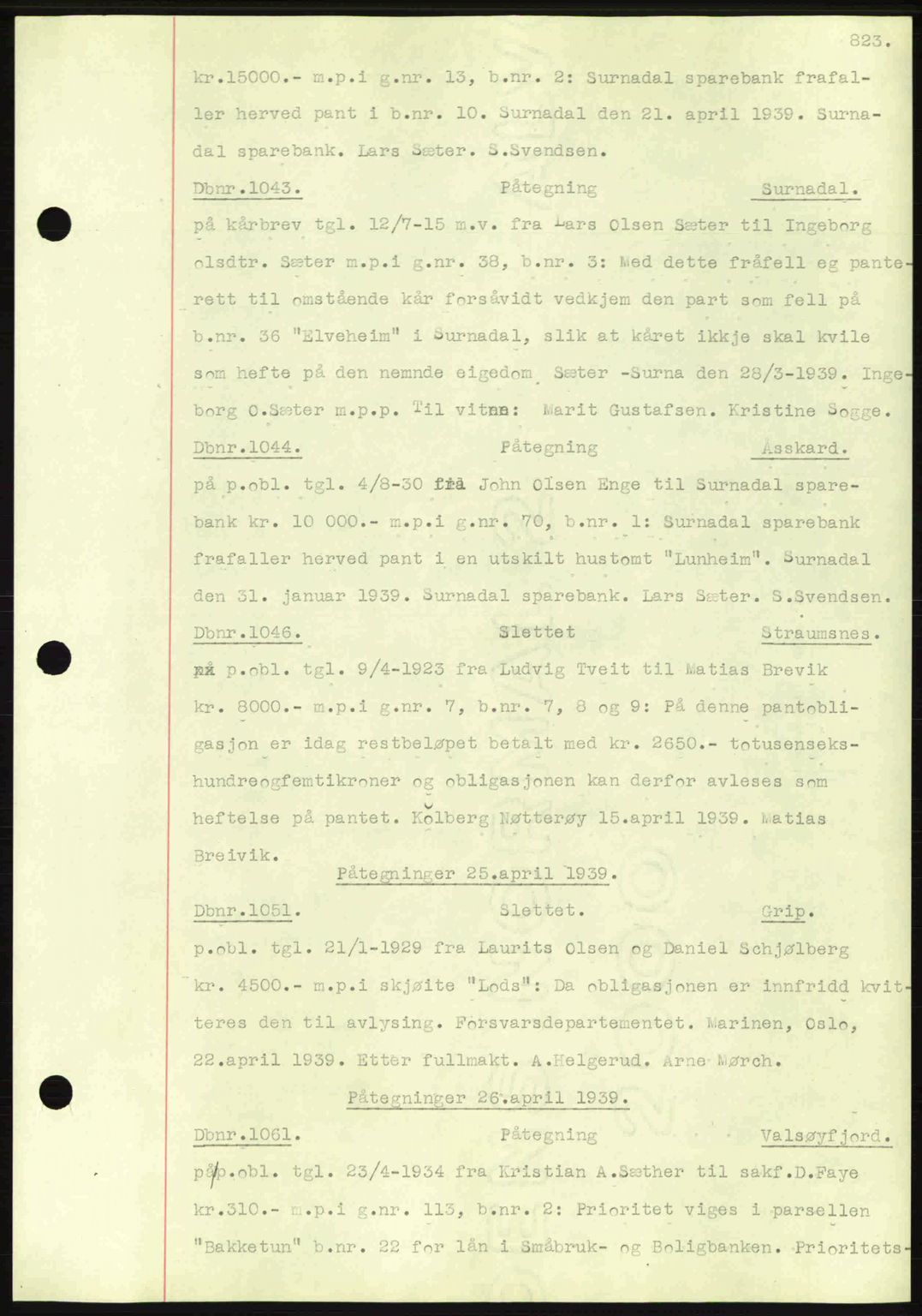 Nordmøre sorenskriveri, AV/SAT-A-4132/1/2/2Ca: Mortgage book no. C80, 1936-1939, Diary no: : 1043/1939