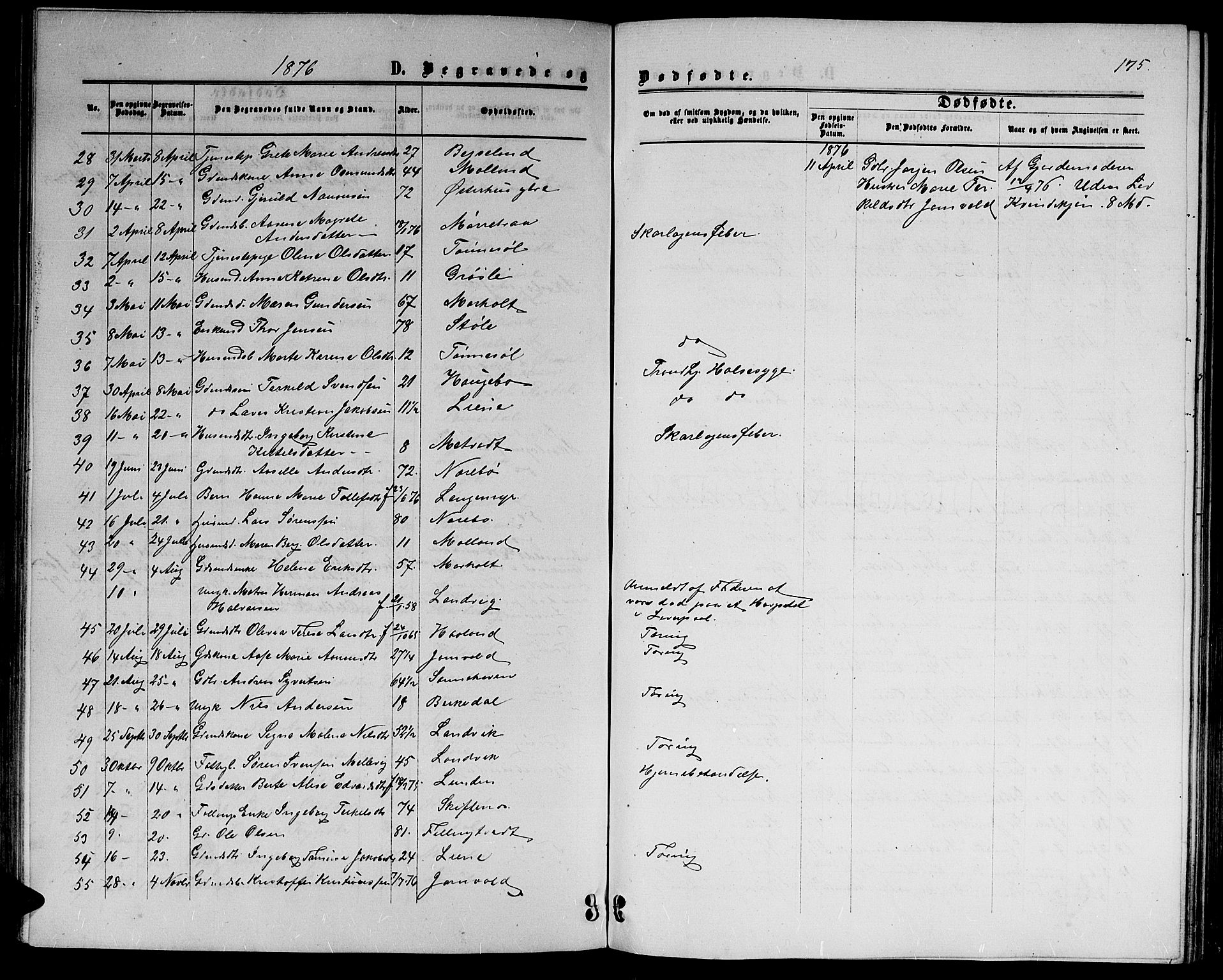 Hommedal sokneprestkontor, SAK/1111-0023/F/Fb/Fbb/L0006: Parish register (copy) no. B 6, 1869-1884, p. 175