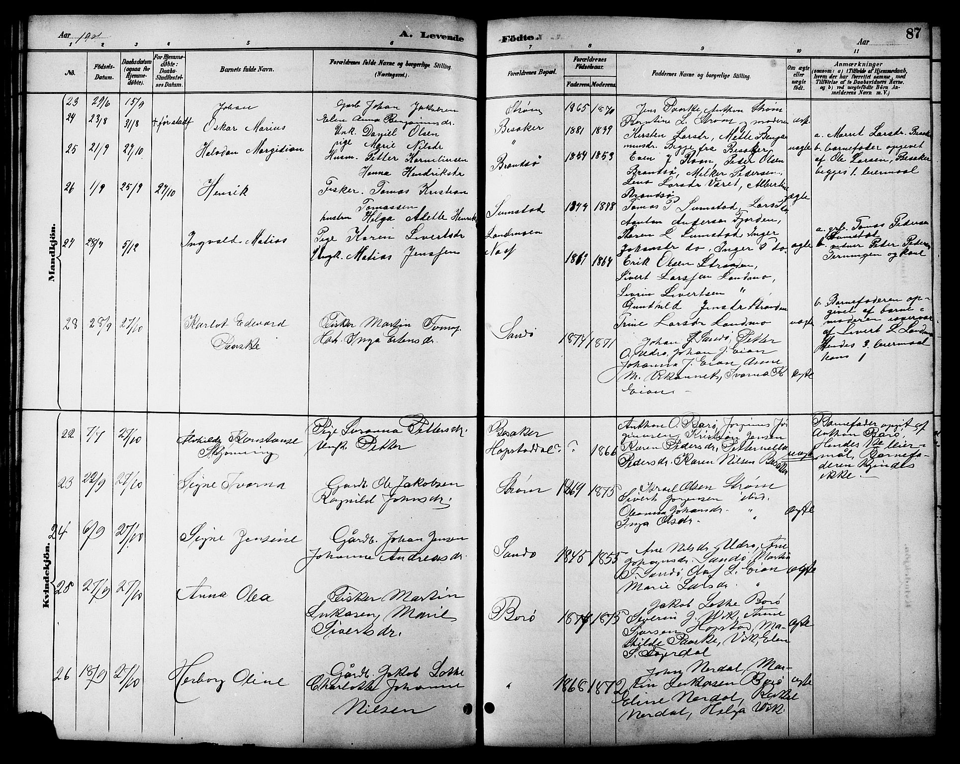 Ministerialprotokoller, klokkerbøker og fødselsregistre - Sør-Trøndelag, SAT/A-1456/657/L0716: Parish register (copy) no. 657C03, 1889-1904, p. 87
