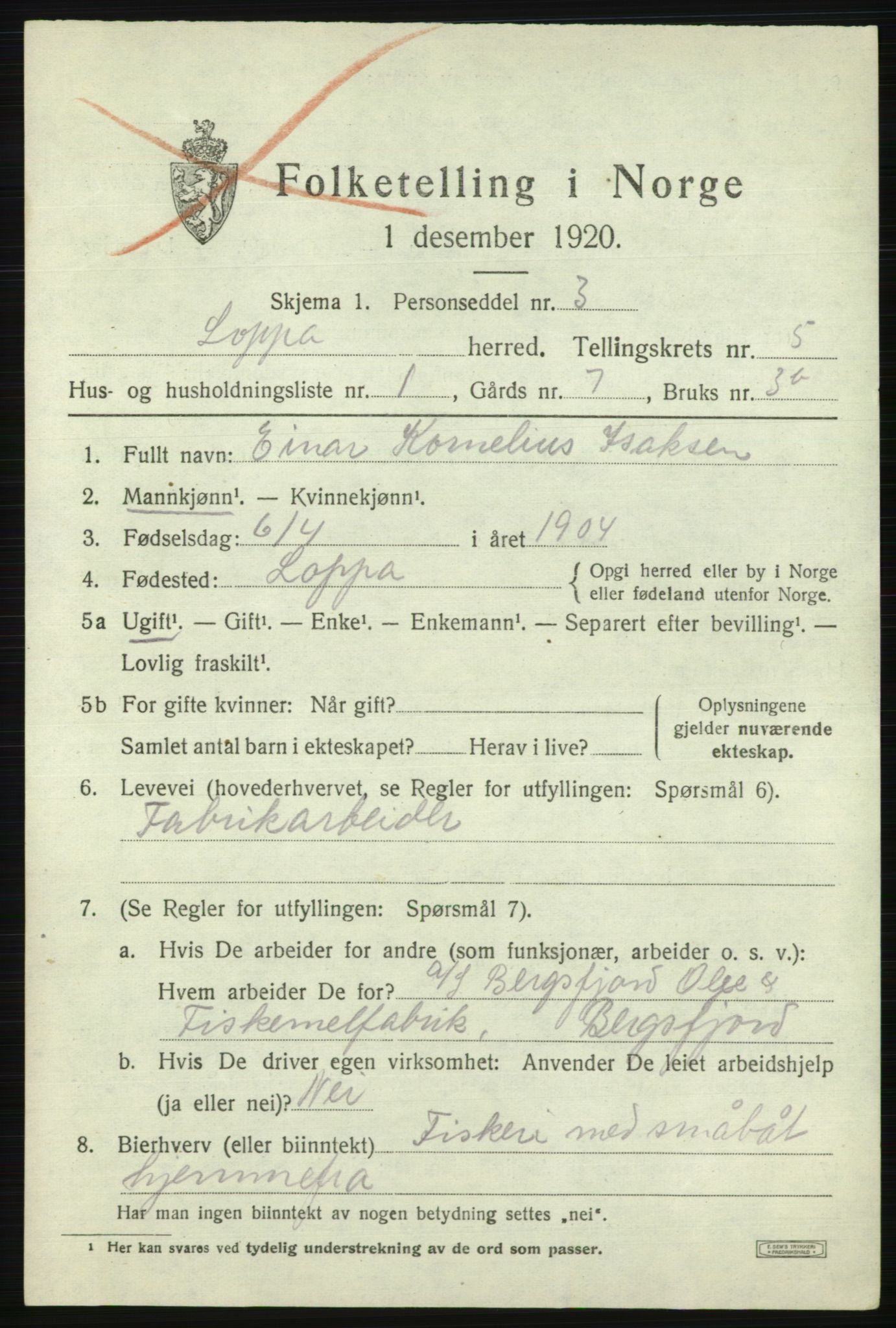 SATØ, 1920 census for Loppa, 1920, p. 1568