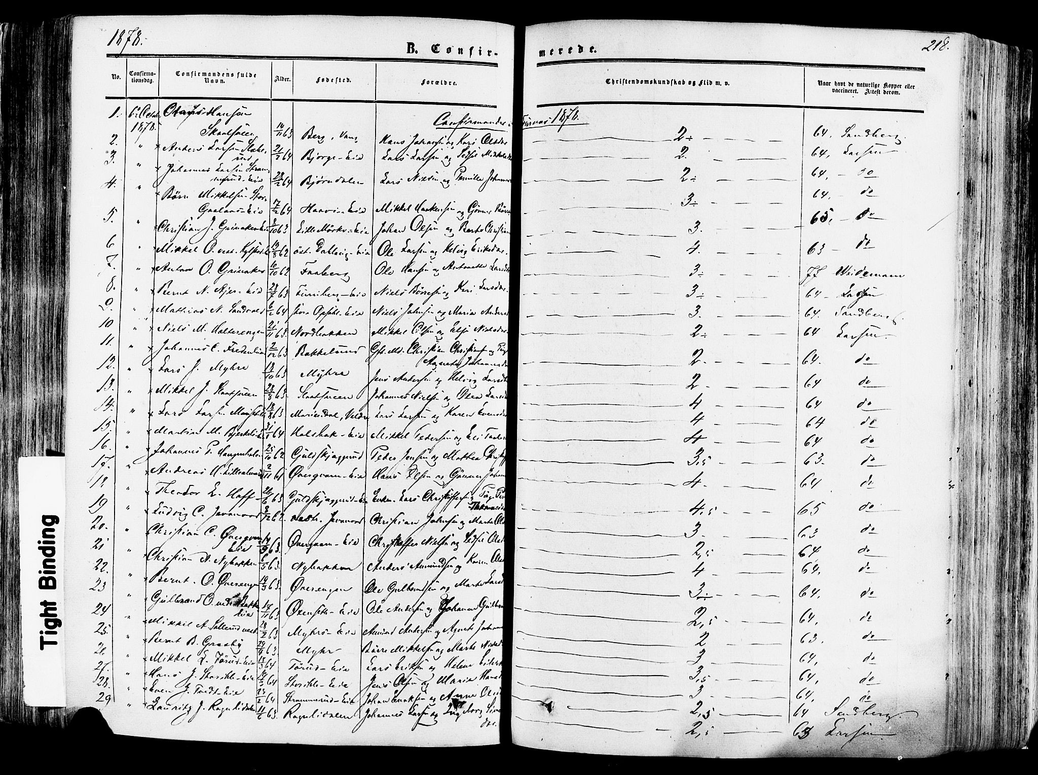Vang prestekontor, Hedmark, SAH/PREST-008/H/Ha/Haa/L0013: Parish register (official) no. 13, 1855-1879, p. 218