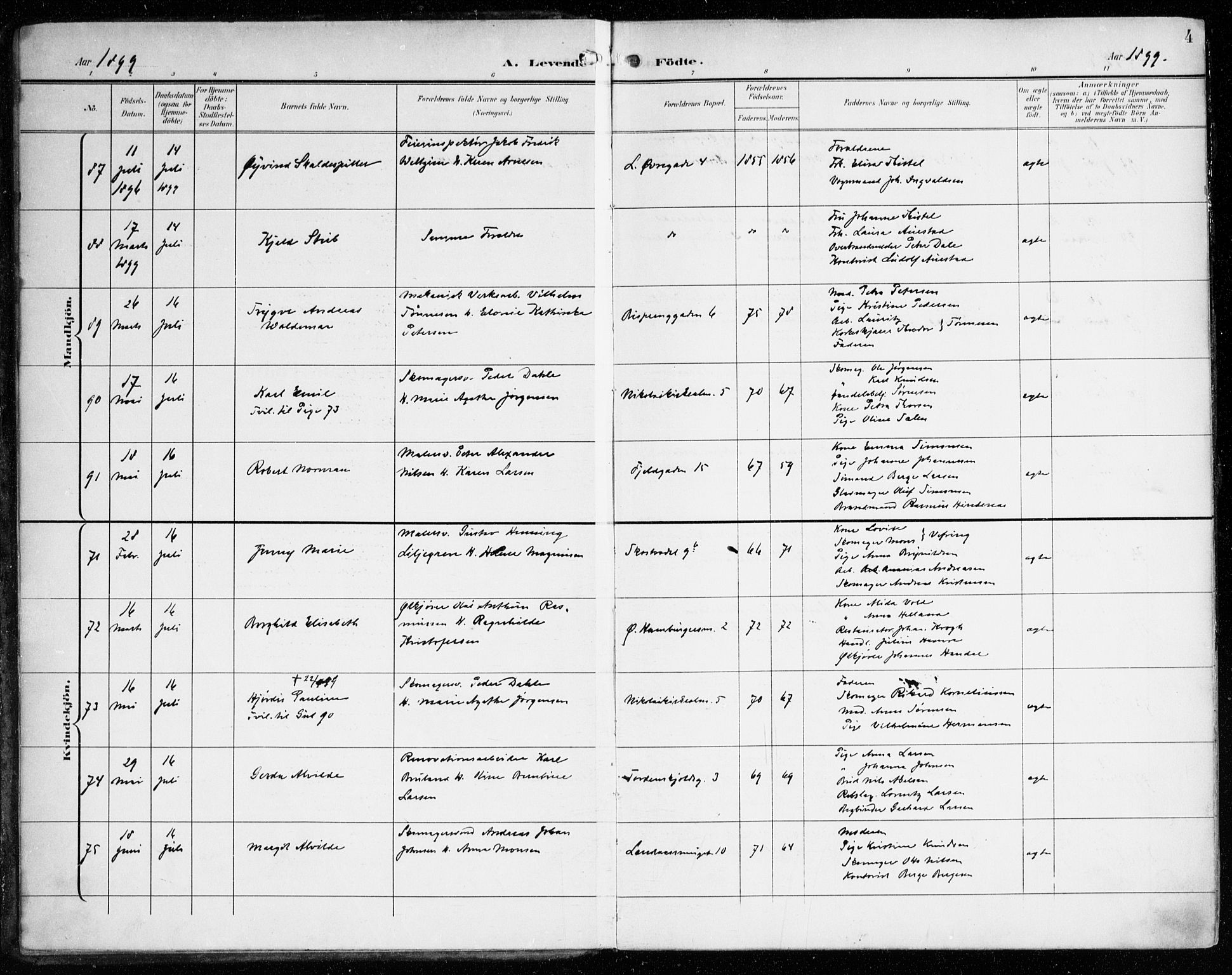 Korskirken sokneprestembete, AV/SAB-A-76101/H/Haa/L0023: Parish register (official) no. B 9, 1899-1908, p. 4