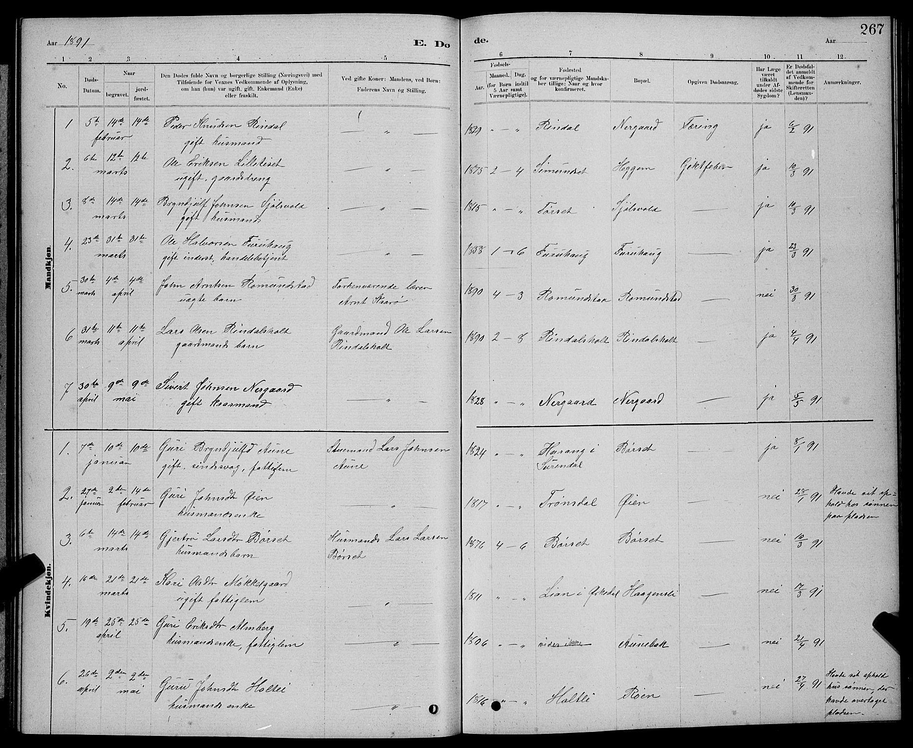 Ministerialprotokoller, klokkerbøker og fødselsregistre - Møre og Romsdal, AV/SAT-A-1454/598/L1077: Parish register (copy) no. 598C02, 1879-1891, p. 267