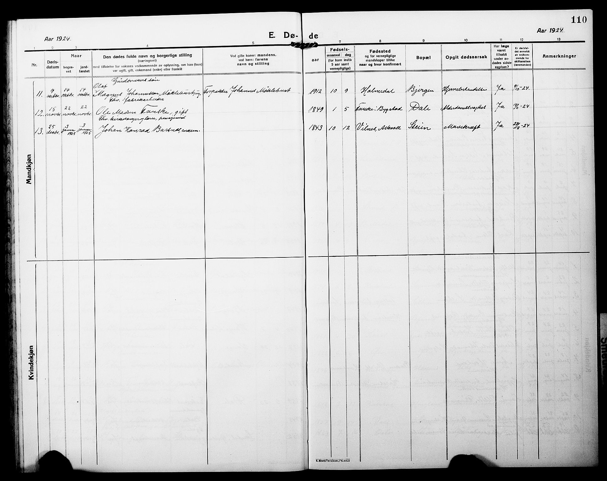 Fjaler sokneprestembete, AV/SAB-A-79801/H/Hab/Habc/L0004: Parish register (copy) no. C 4, 1914-1927, p. 110