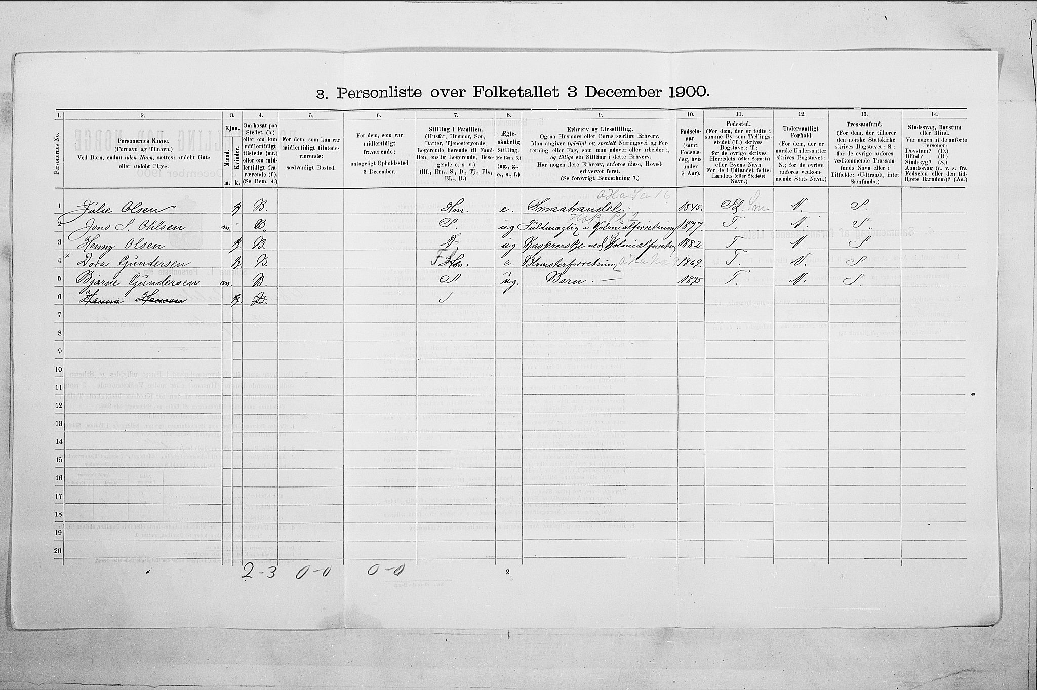 SAO, 1900 census for Fredrikshald, 1900