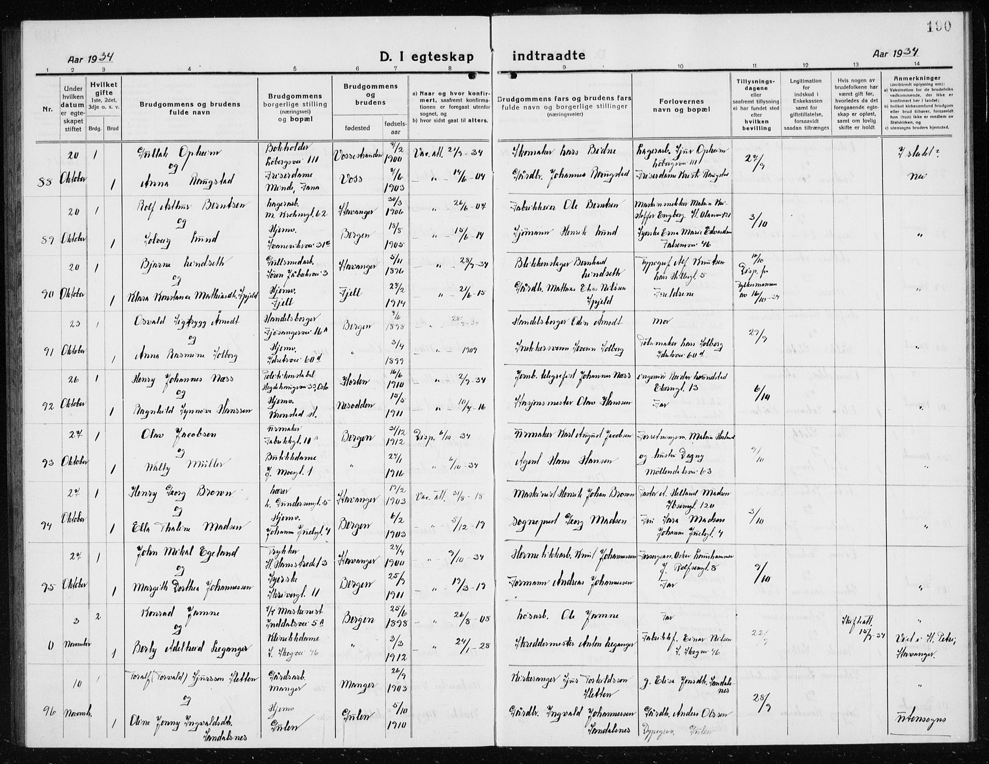 Årstad Sokneprestembete, AV/SAB-A-79301/H/Hab/L0020: Parish register (copy) no. C  2, 1920-1935, p. 190