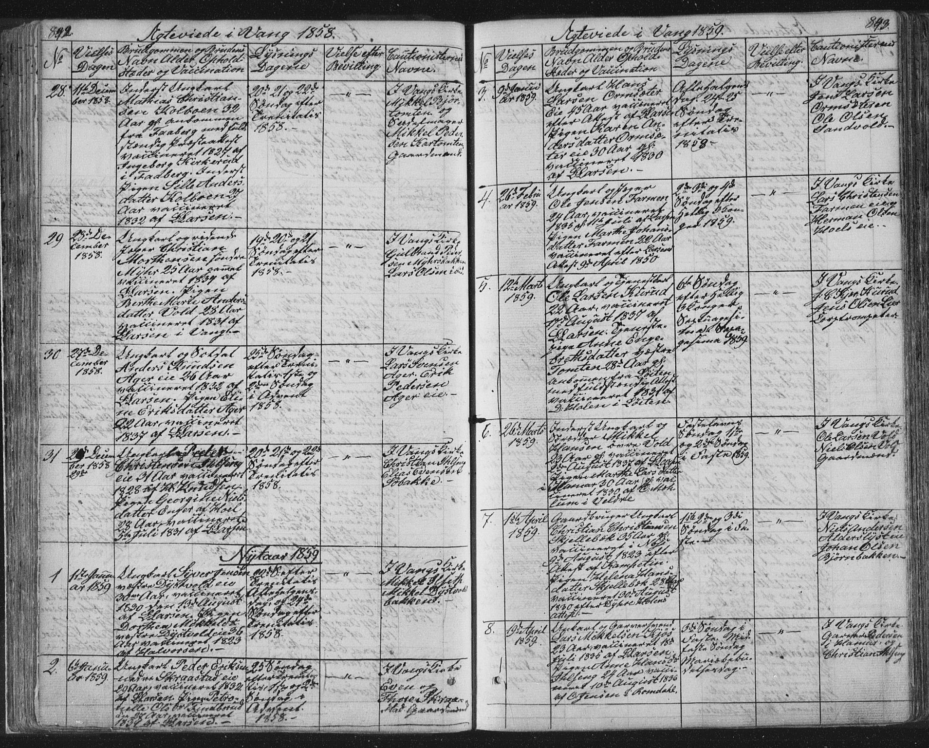 Vang prestekontor, Hedmark, SAH/PREST-008/H/Ha/Hab/L0010B: Parish register (copy) no. 10b, 1854-1896, p. 842-843