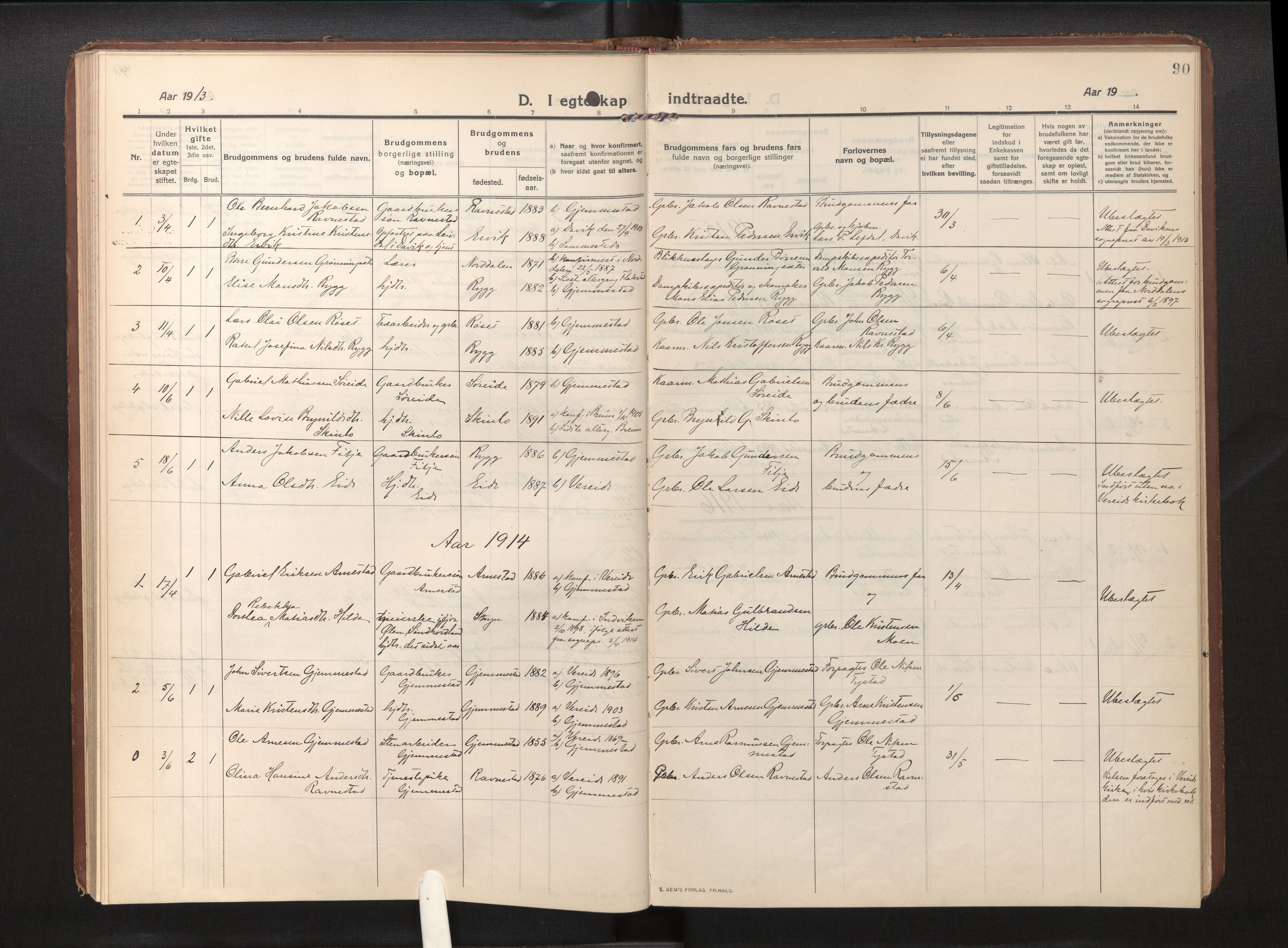 Gloppen sokneprestembete, AV/SAB-A-80101/H/Haa/Haad/L0002: Parish register (official) no. D 2, 1911-1925, p. 89b-90a