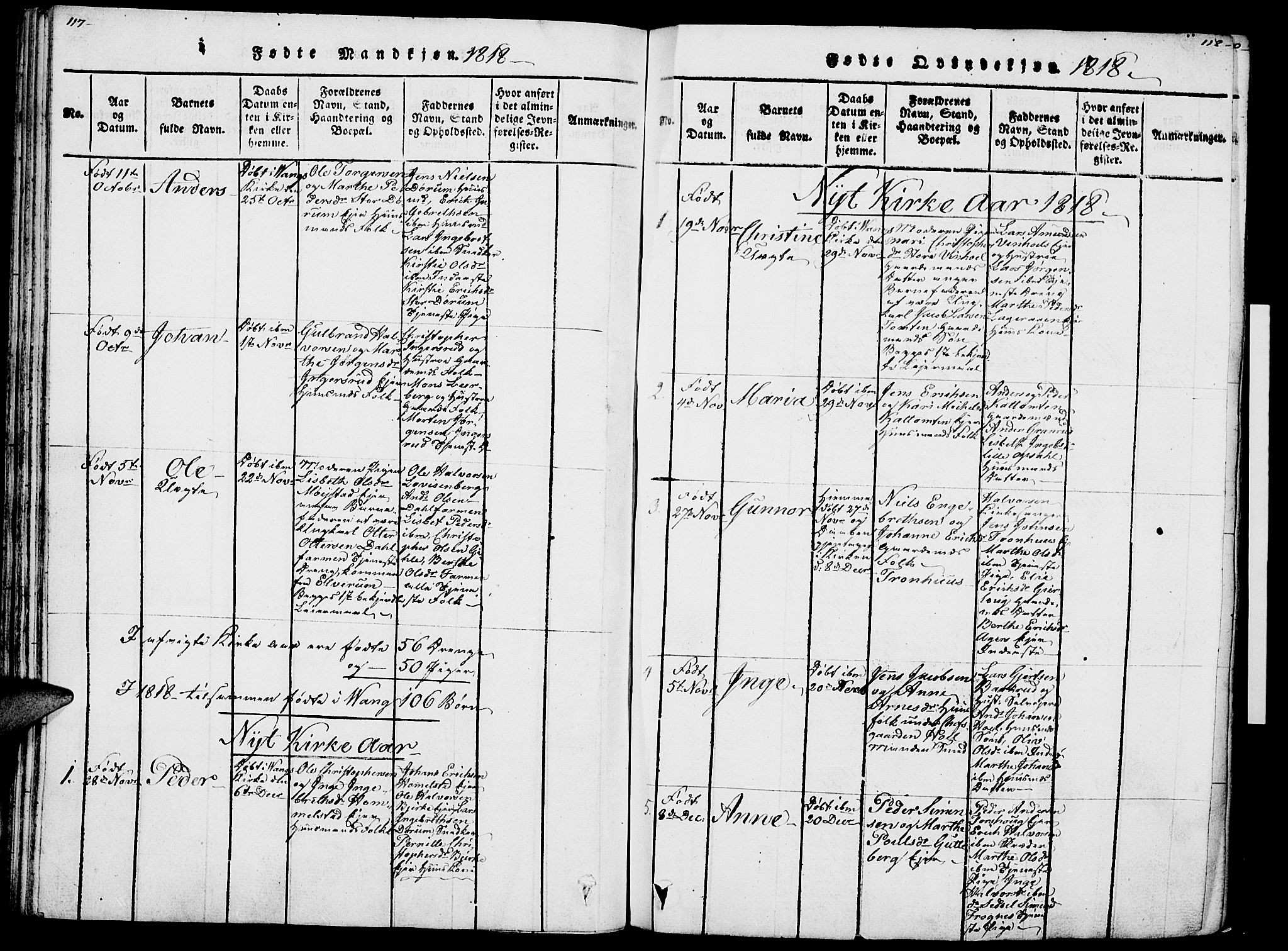 Vang prestekontor, Hedmark, AV/SAH-PREST-008/H/Ha/Haa/L0007: Parish register (official) no. 7, 1813-1826, p. 117-118