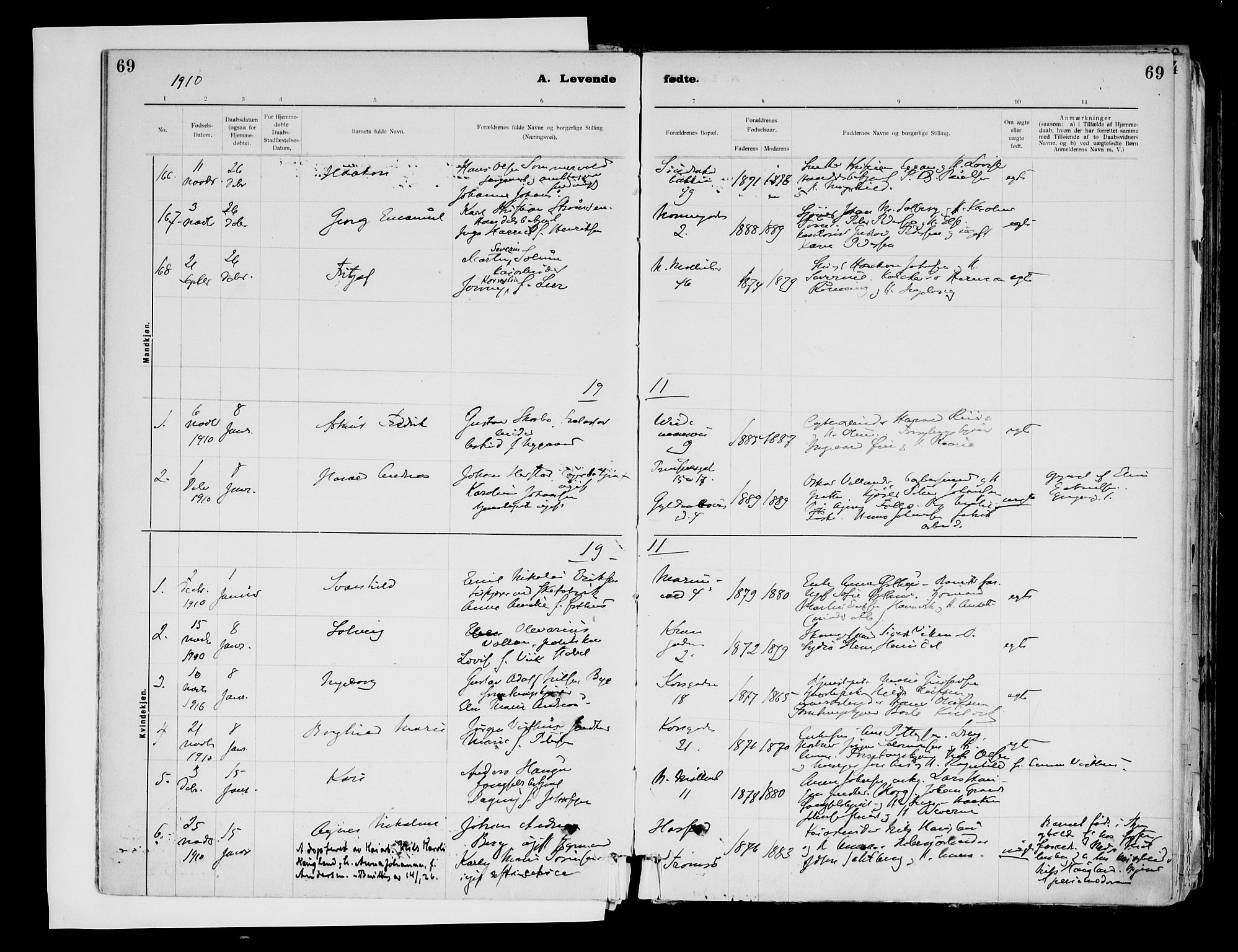 Ministerialprotokoller, klokkerbøker og fødselsregistre - Sør-Trøndelag, SAT/A-1456/604/L0203: Parish register (official) no. 604A23, 1908-1916, p. 69