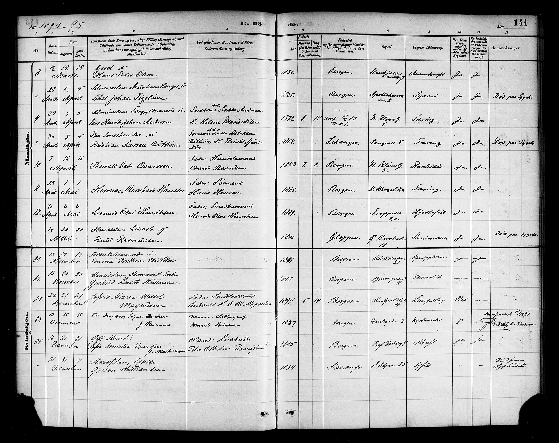 Korskirken sokneprestembete, AV/SAB-A-76101/H/Haa/L0047: Parish register (official) no. E 5, 1884-1910, p. 144