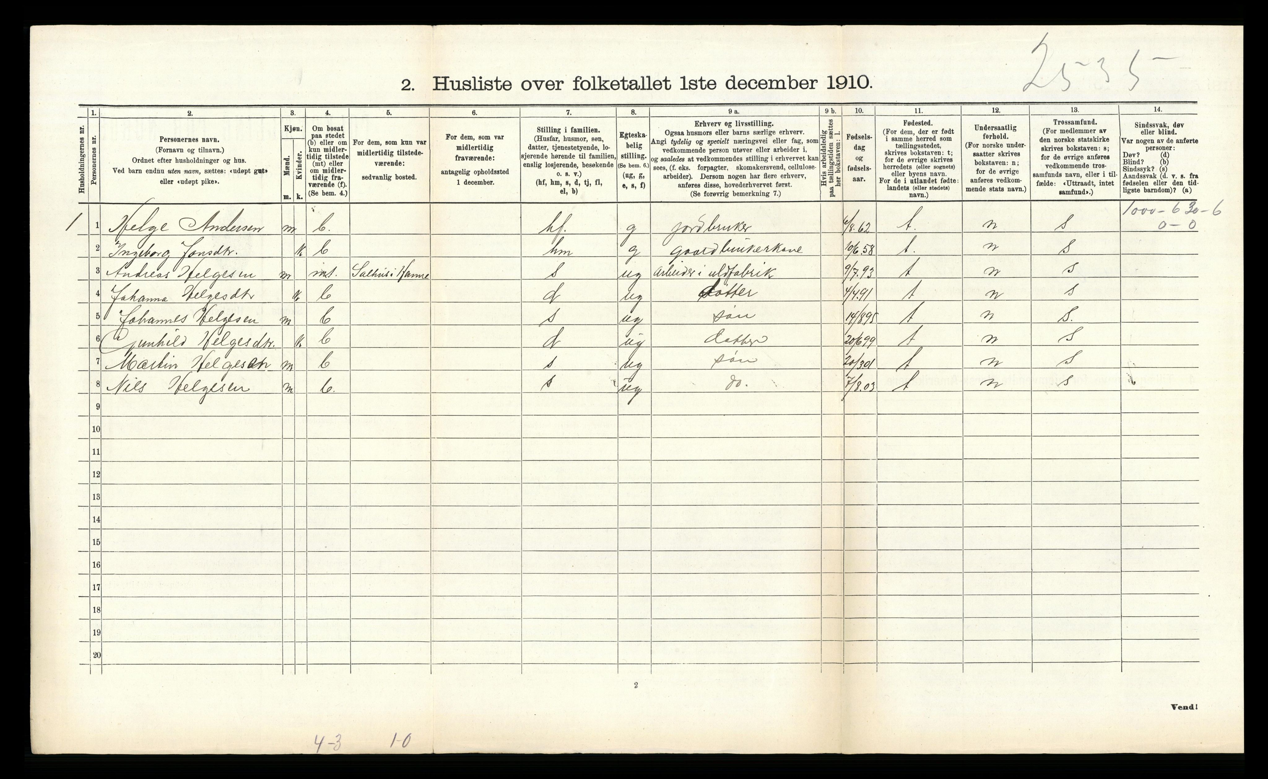 RA, 1910 census for Hosanger, 1910, p. 365