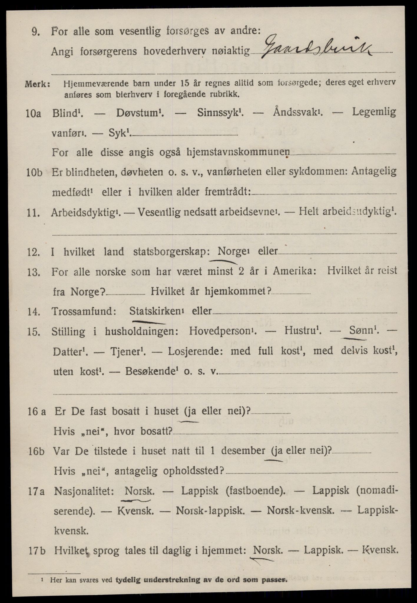 SAT, 1920 census for Lensvik, 1920, p. 1279