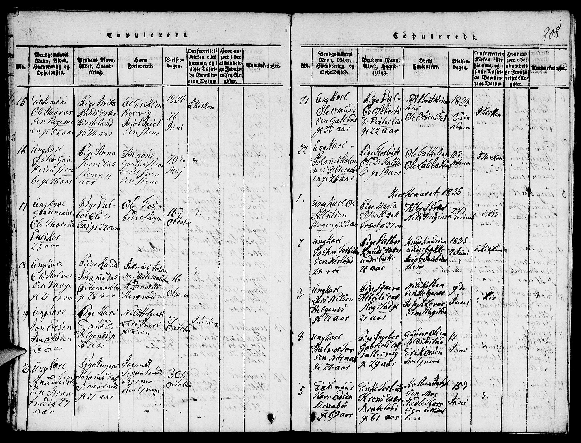 Suldal sokneprestkontor, SAST/A-101845/01/V/L0001: Parish register (copy) no. B 1, 1816-1836, p. 208