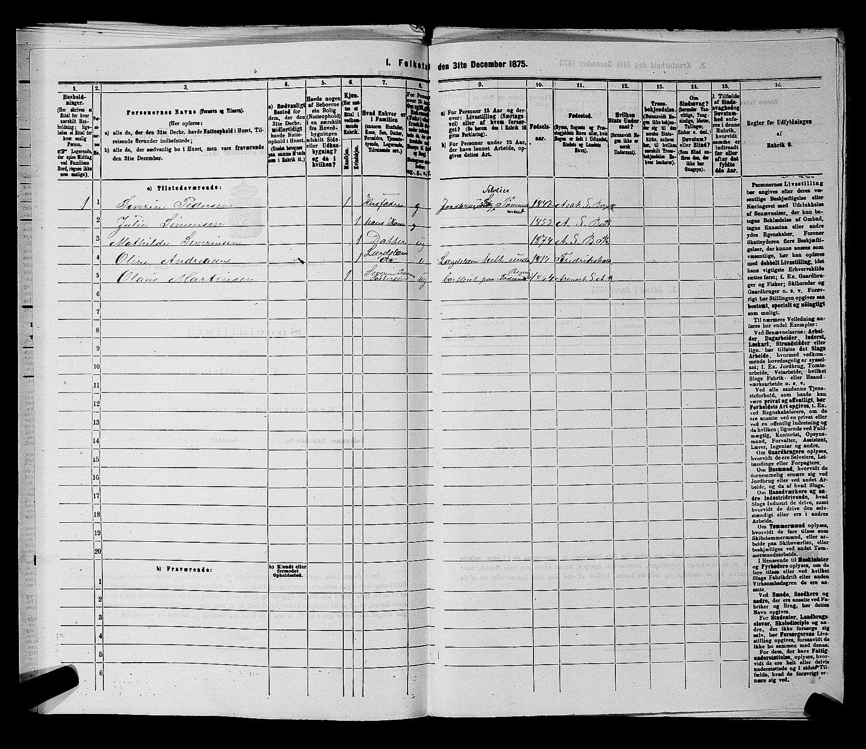 RA, 1875 census for 0116P Berg, 1875, p. 1117