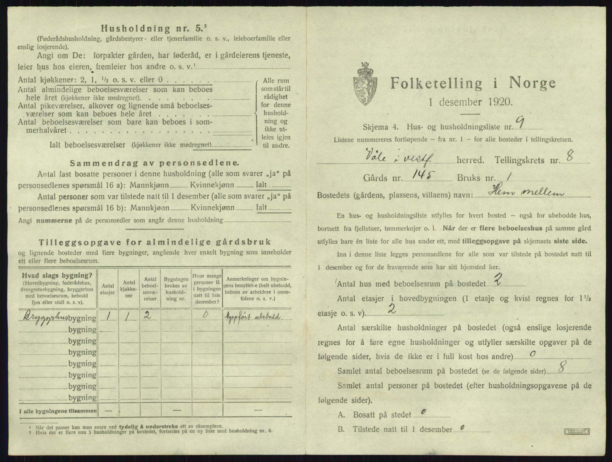 SAKO, 1920 census for Våle, 1920, p. 990