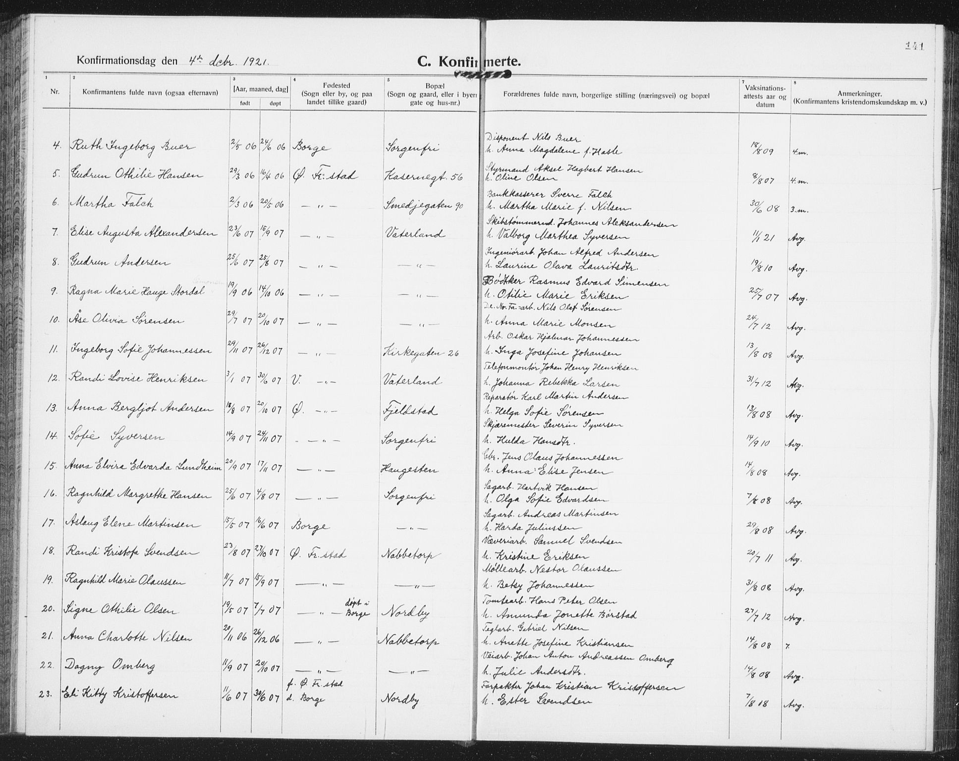 Østre Fredrikstad prestekontor Kirkebøker, SAO/A-10907/G/Ga/L0003: Parish register (copy) no. 3, 1920-1940, p. 141