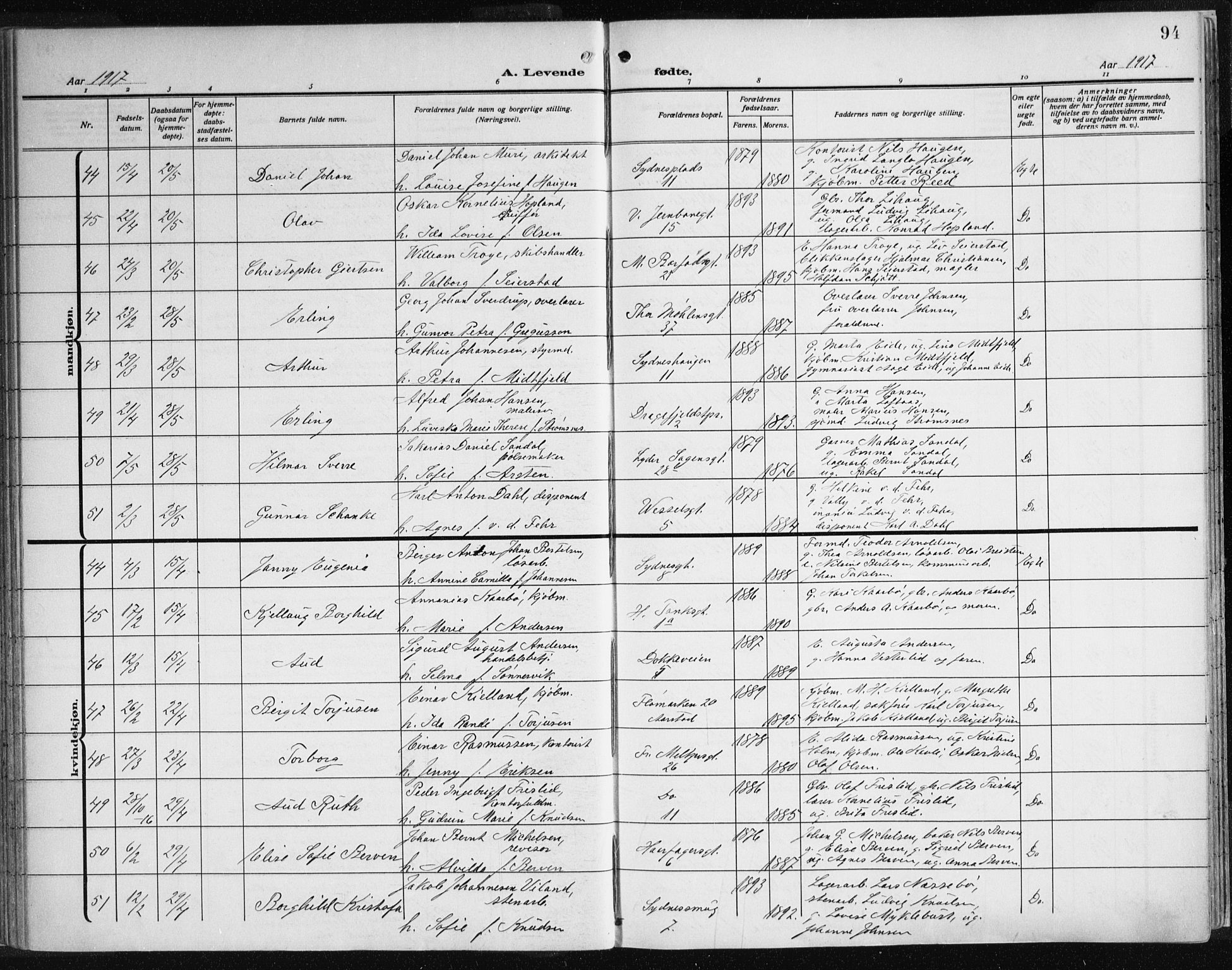 Johanneskirken sokneprestembete, AV/SAB-A-76001/H/Haa: Parish register (official) no. A 3, 1913-1934, p. 94