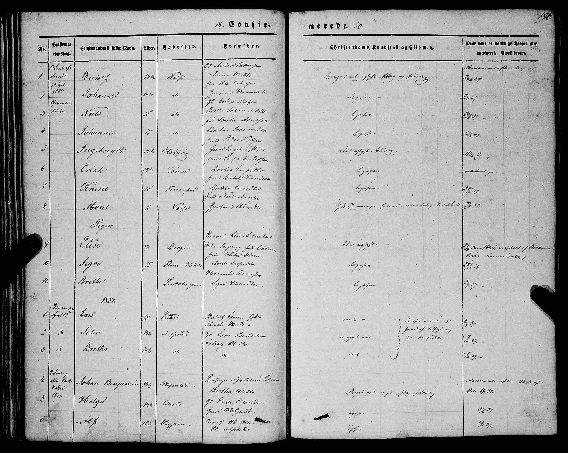 Vik sokneprestembete, AV/SAB-A-81501/H/Haa/Haaa/L0008: Parish register (official) no. A 8, 1846-1865, p. 196