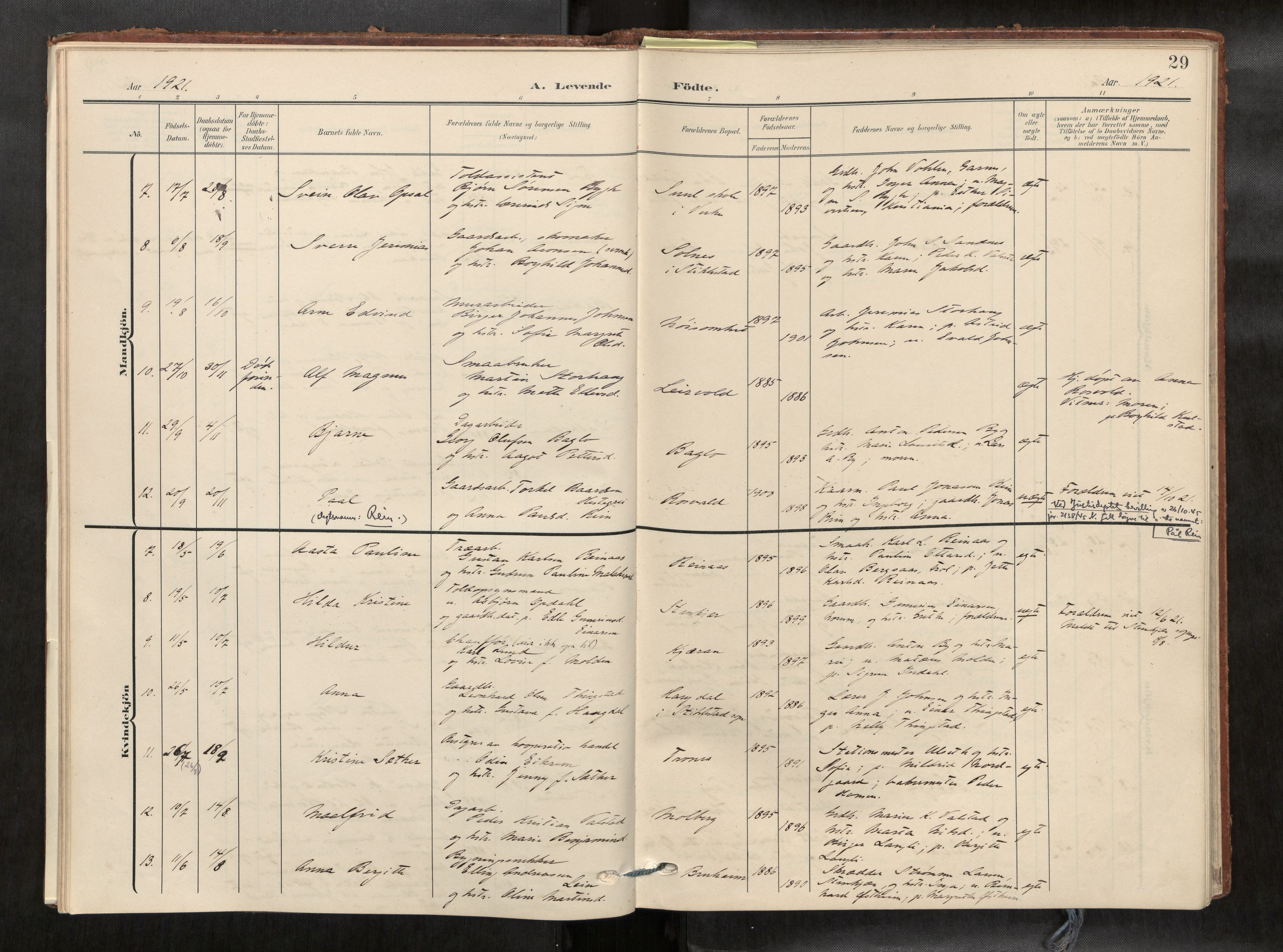Verdal sokneprestkontor, SAT/A-1156/2/H/Haa/L0003: Parish register (official) no. 3, 1907-1921, p. 29