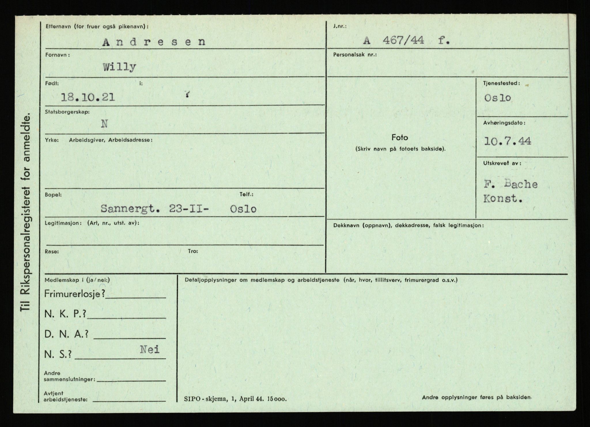 Statspolitiet - Hovedkontoret / Osloavdelingen, AV/RA-S-1329/C/Ca/L0001: Aabakken - Armann, 1943-1945, p. 4301