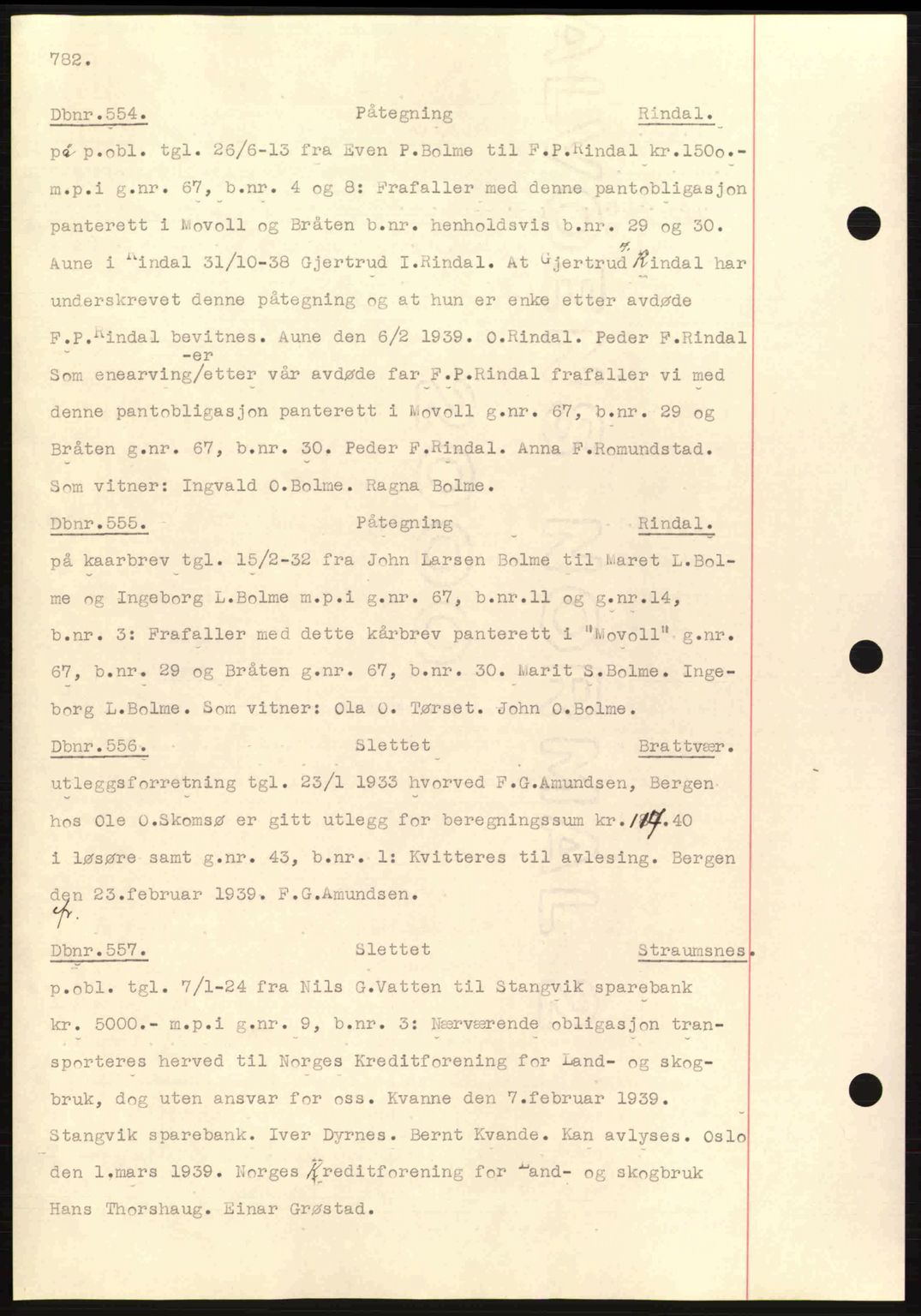 Nordmøre sorenskriveri, AV/SAT-A-4132/1/2/2Ca: Mortgage book no. C80, 1936-1939, Diary no: : 554/1939