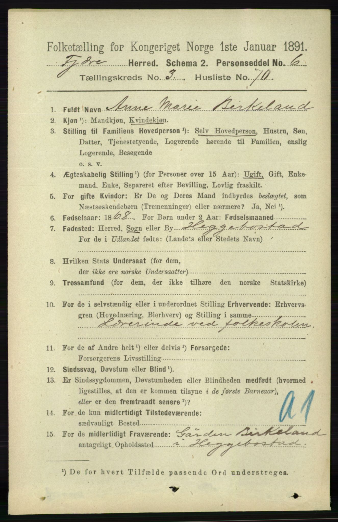 RA, 1891 census for 0923 Fjære, 1891, p. 1788