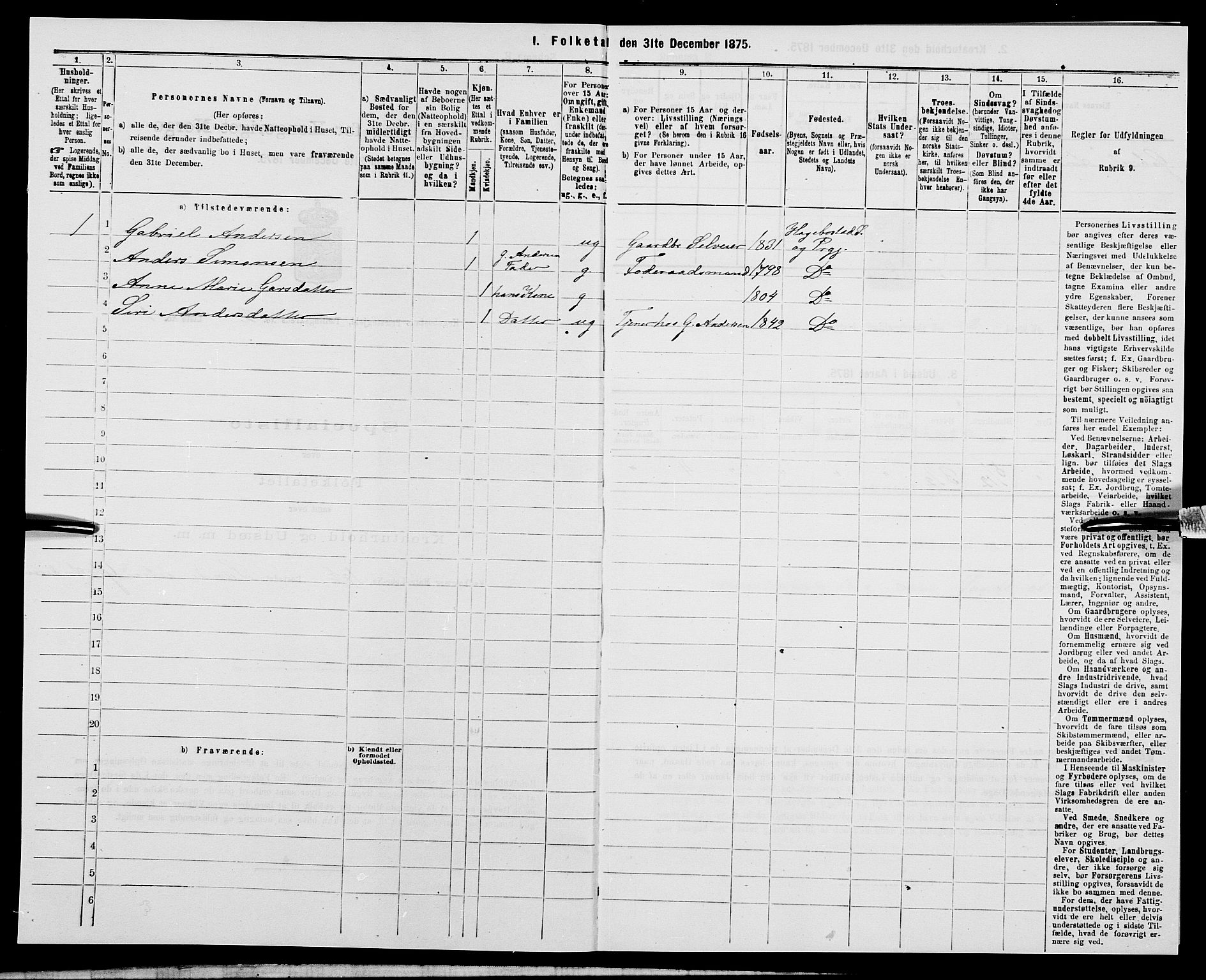 SAK, 1875 census for 1034P Hægebostad, 1875, p. 155