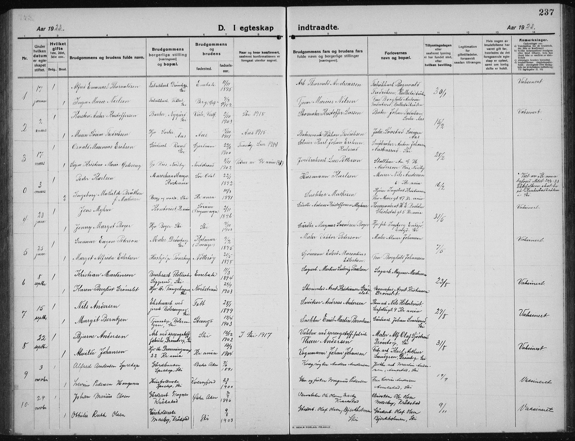 Kråkstad prestekontor Kirkebøker, SAO/A-10125a/G/Gb/L0002: Parish register (copy) no. II 2, 1921-1941, p. 237