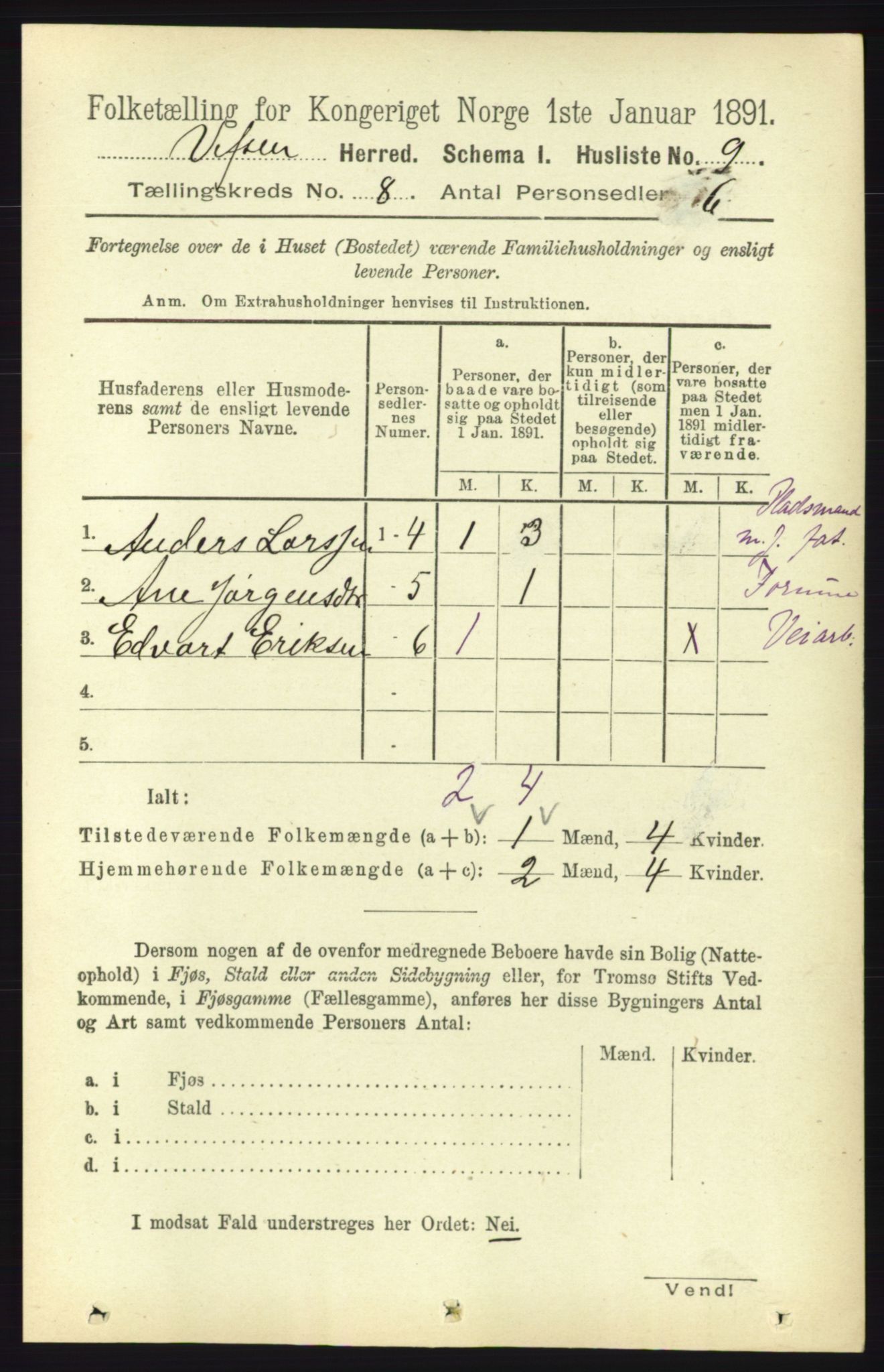 RA, 1891 census for 1824 Vefsn, 1891, p. 4194