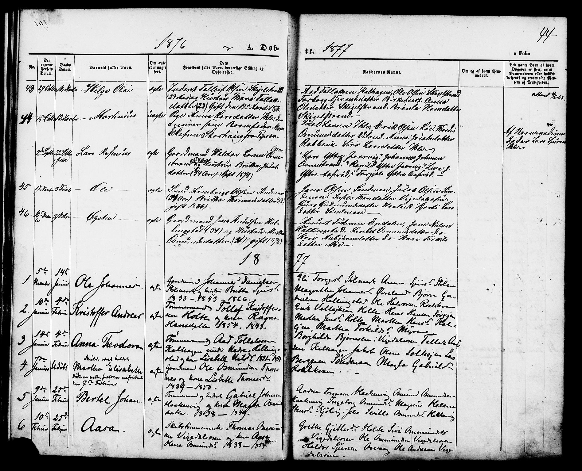 Vikedal sokneprestkontor, AV/SAST-A-101840/01/IV: Parish register (official) no. A 7, 1868-1883, p. 44