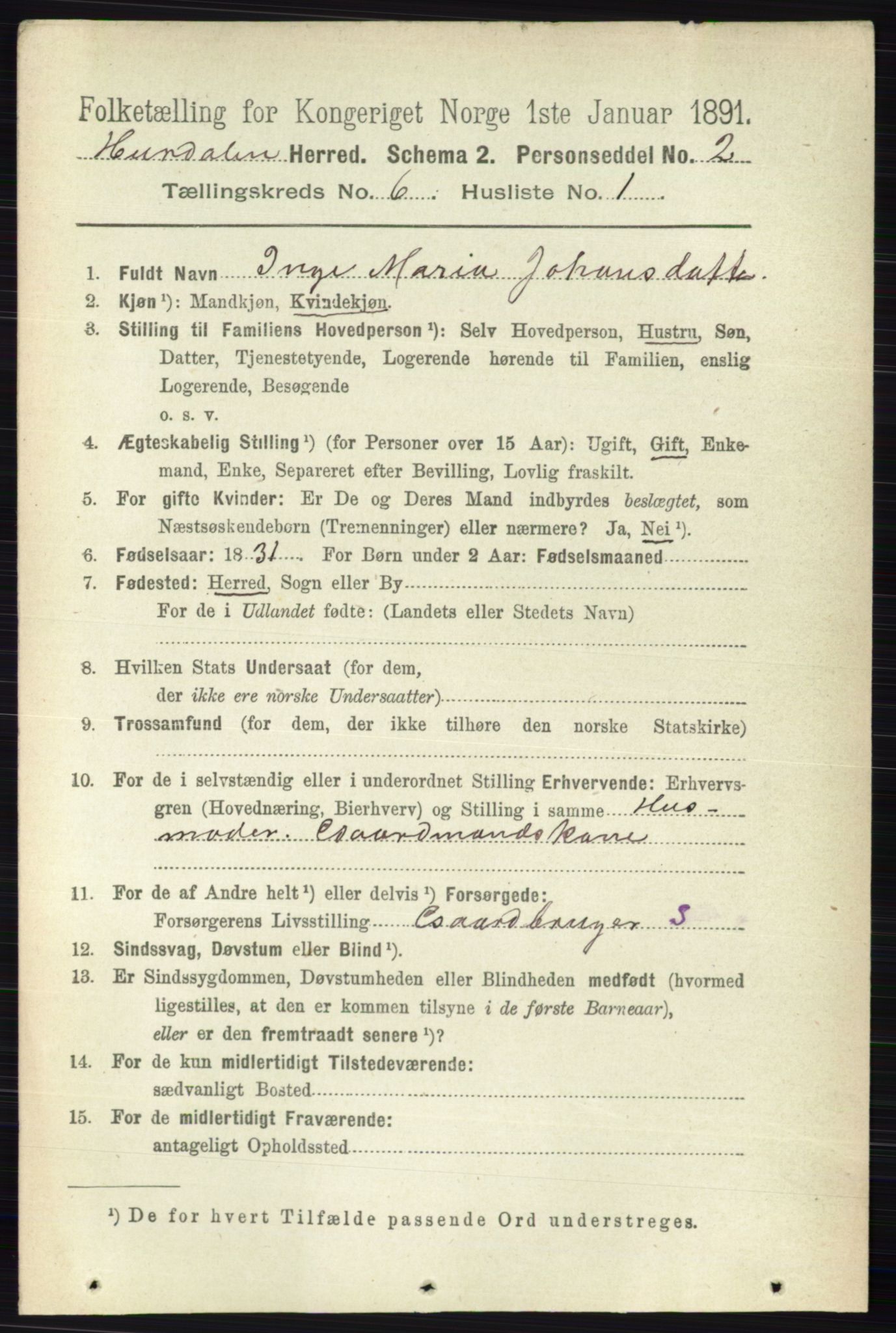 RA, 1891 census for 0239 Hurdal, 1891, p. 2191