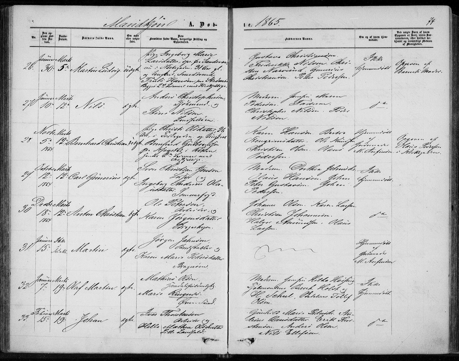 Bragernes kirkebøker, AV/SAKO-A-6/F/Fb/L0003: Parish register (official) no. II 3, 1860-1868, p. 74