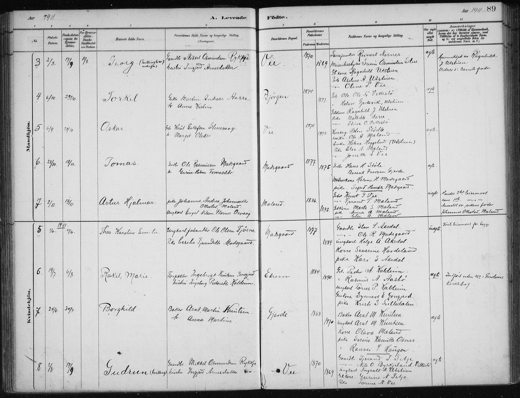 Etne sokneprestembete, AV/SAB-A-75001/H/Haa: Parish register (official) no. C  1, 1879-1919, p. 89