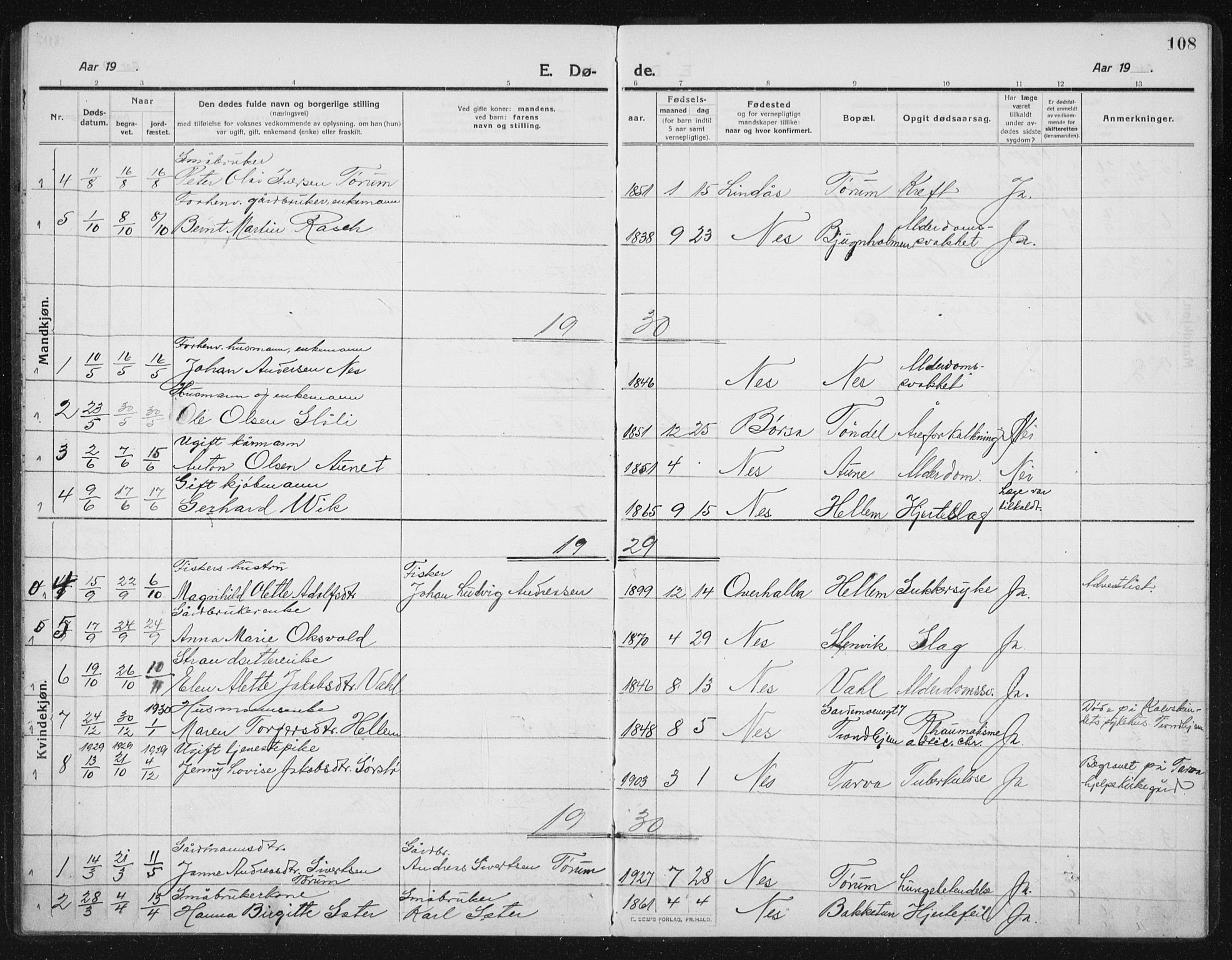 Ministerialprotokoller, klokkerbøker og fødselsregistre - Sør-Trøndelag, SAT/A-1456/652/L0654: Parish register (copy) no. 652C02, 1910-1937, p. 108