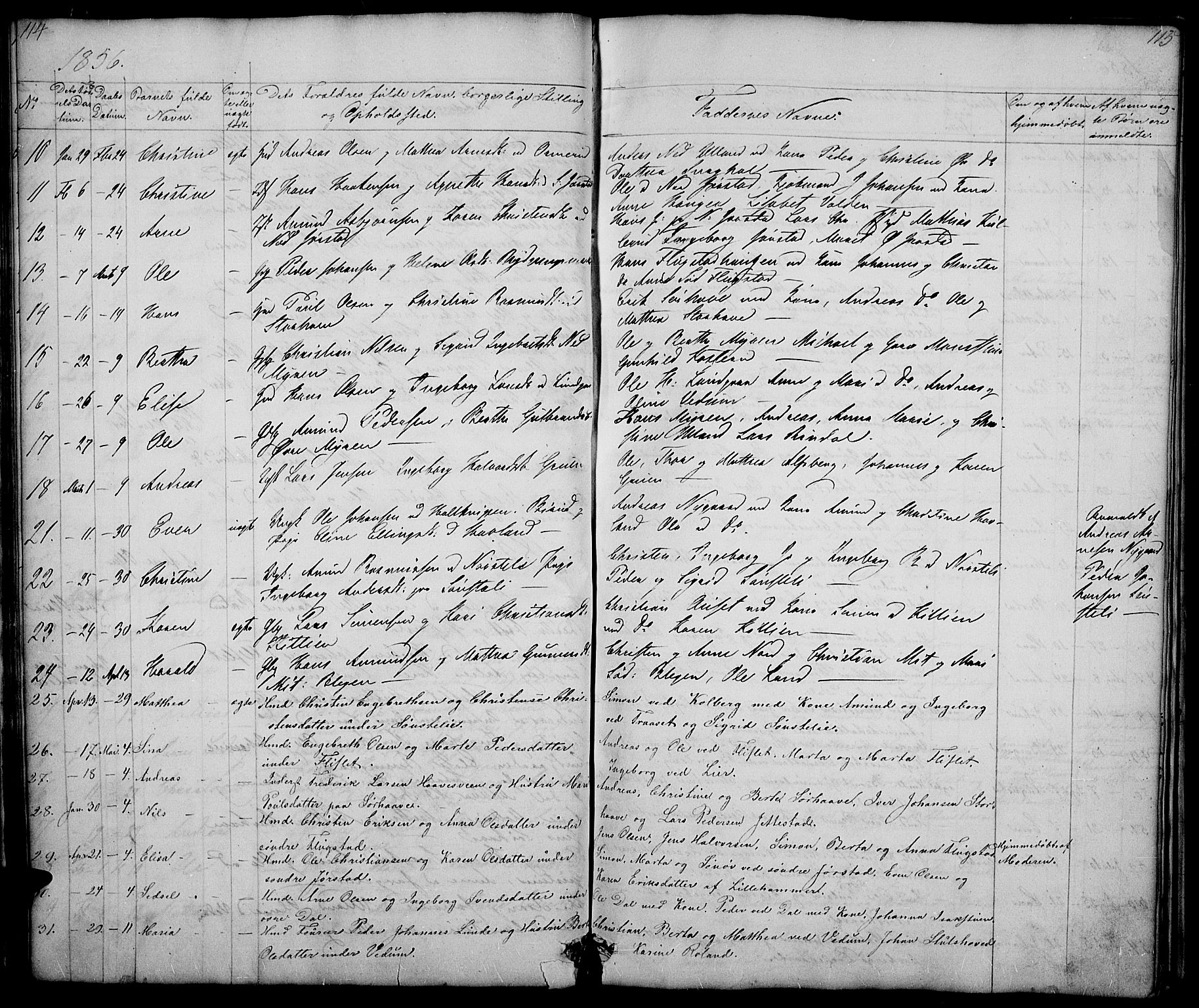 Fåberg prestekontor, AV/SAH-PREST-086/H/Ha/Hab/L0005: Parish register (copy) no. 5, 1837-1864, p. 114-115