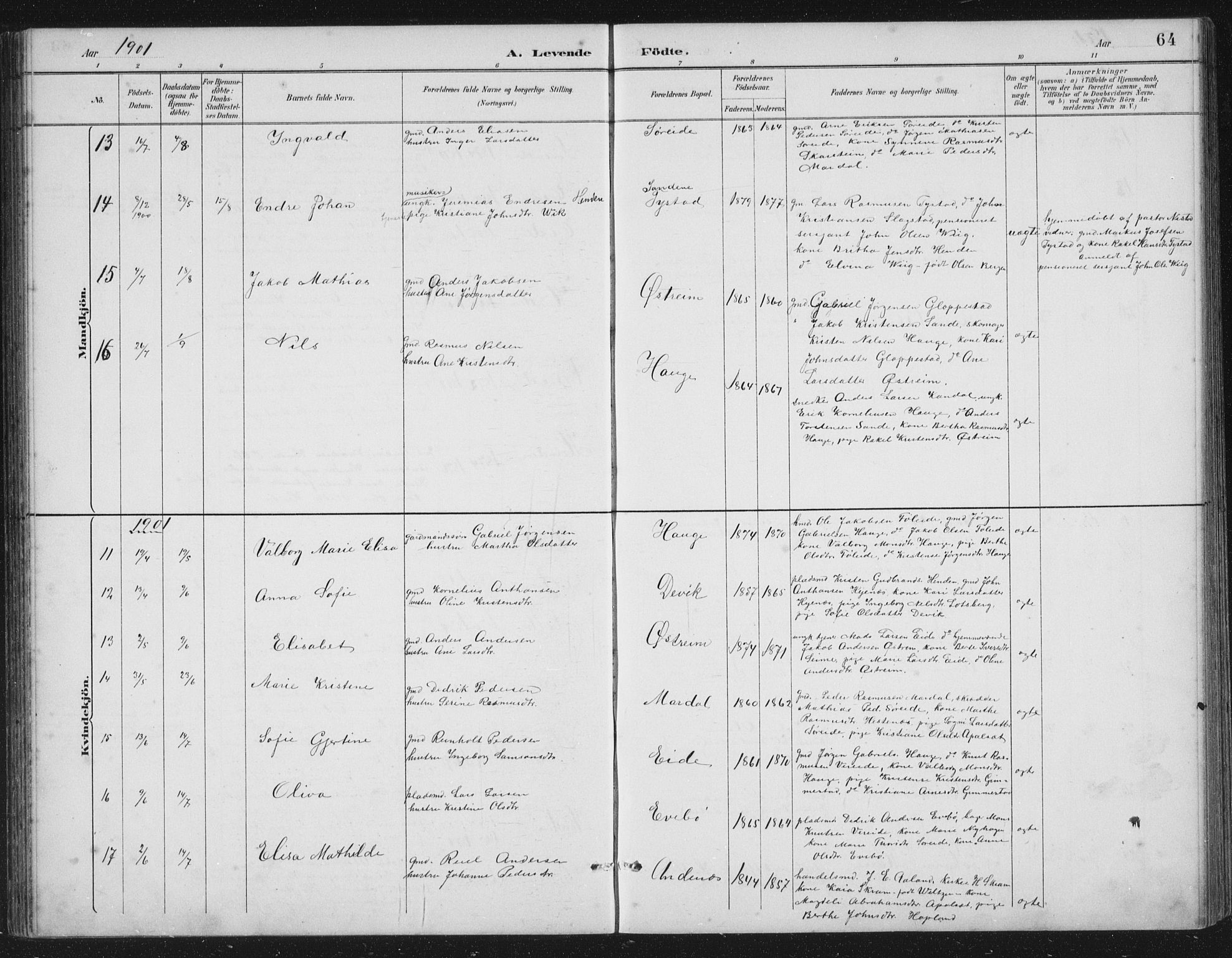 Gloppen sokneprestembete, SAB/A-80101/H/Hab/Habb/L0002: Parish register (copy) no. B 2, 1889-1909, p. 64