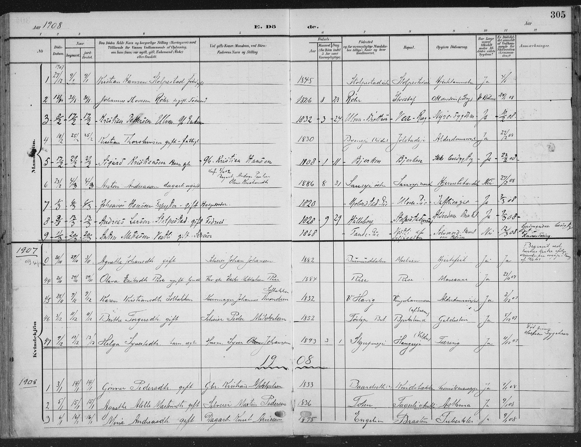 Ringsaker prestekontor, SAH/PREST-014/K/Ka/L0018: Parish register (official) no. 18, 1903-1912, p. 305