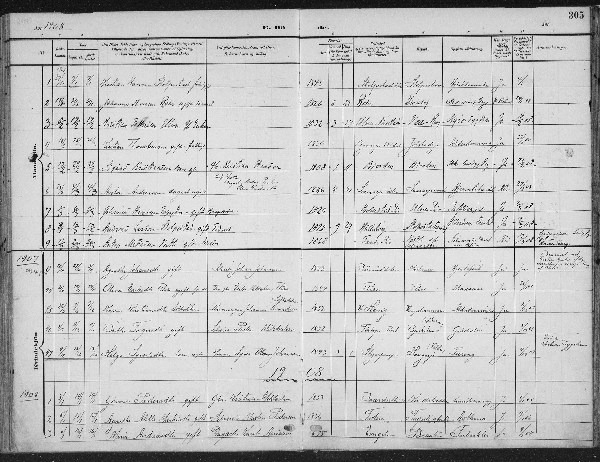 Ringsaker prestekontor, AV/SAH-PREST-014/K/Ka/L0018: Parish register (official) no. 18, 1903-1912, p. 305