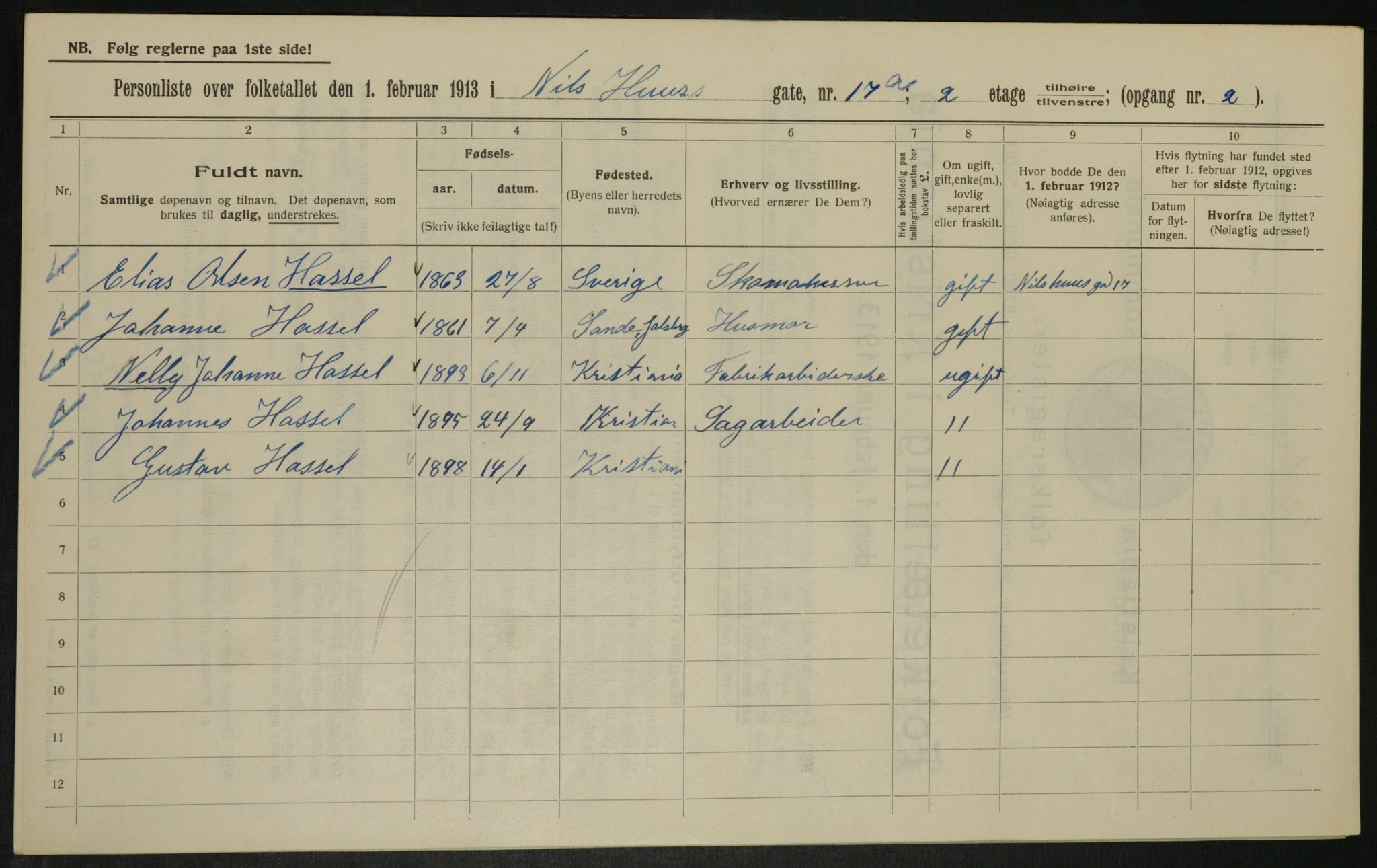 OBA, Municipal Census 1913 for Kristiania, 1913, p. 71001